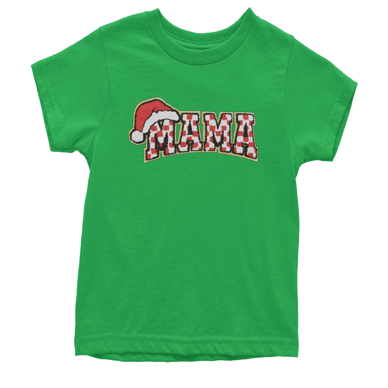 Mama Santa Hat Chenille Patch Youth T-shirt Kelly Green