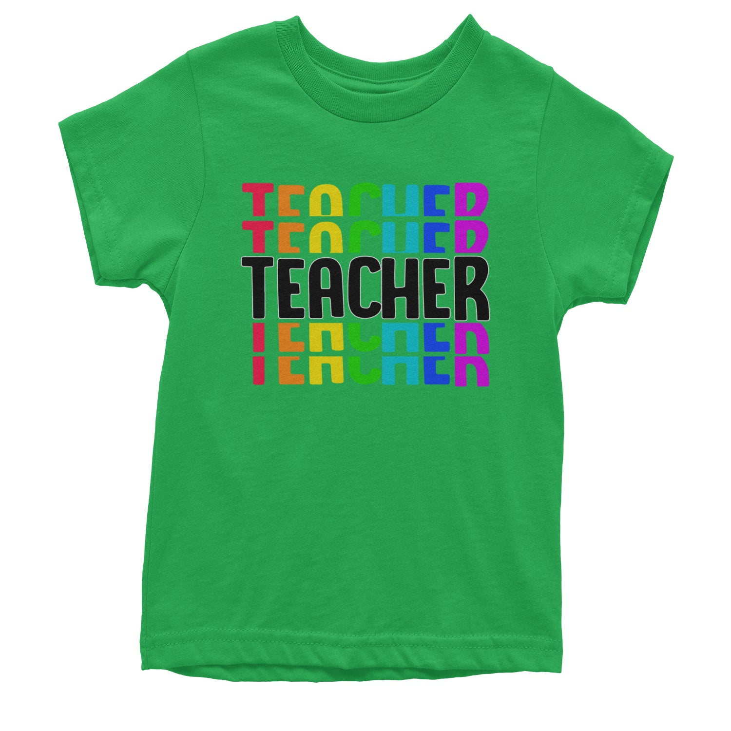 Teacher Repeated Rainbow Pattern Youth T-shirt Kelly Green