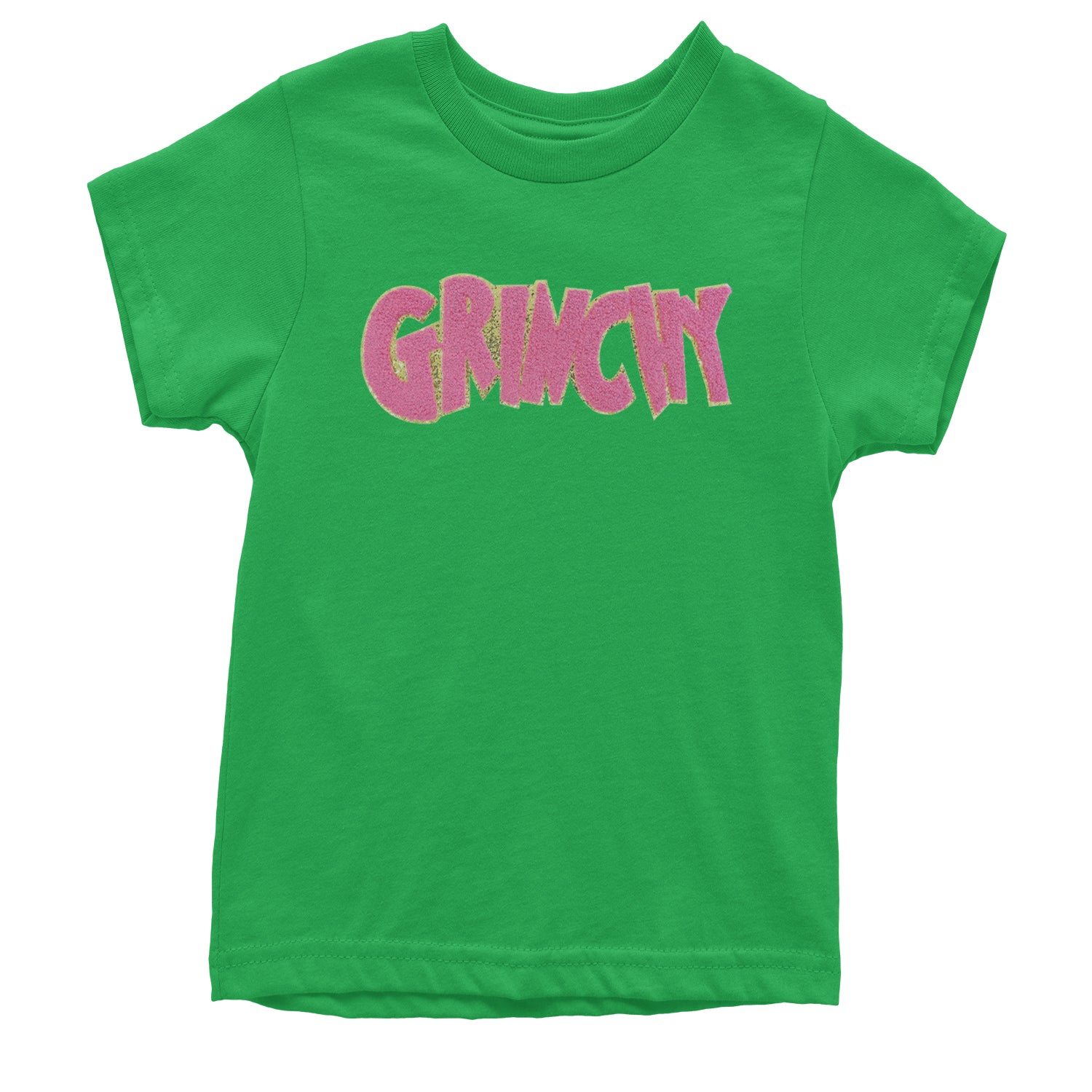 Pink Gr-nchy Chenille Patch Youth T-shirt Kelly Green