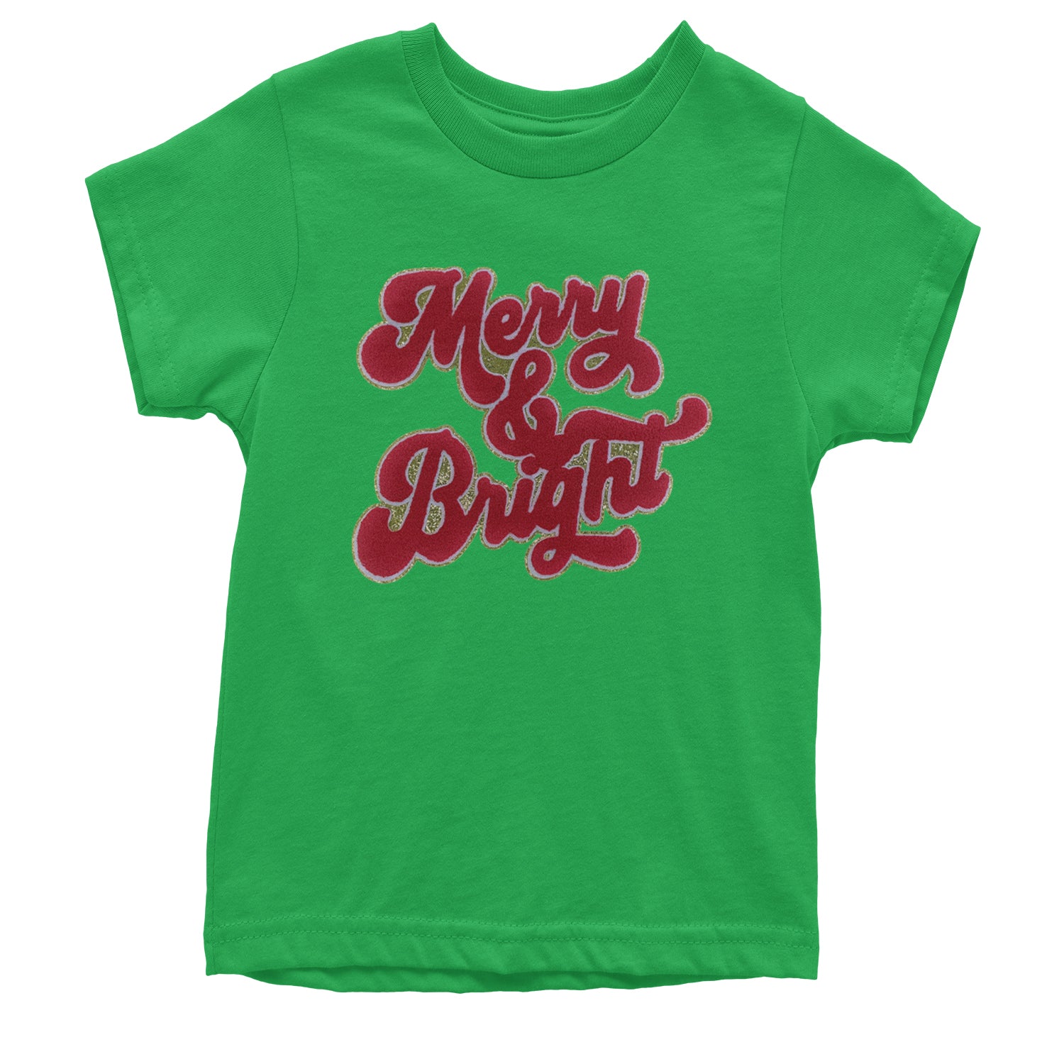 Merry & Bright Chenille Glitter Youth T-shirt Kelly Green