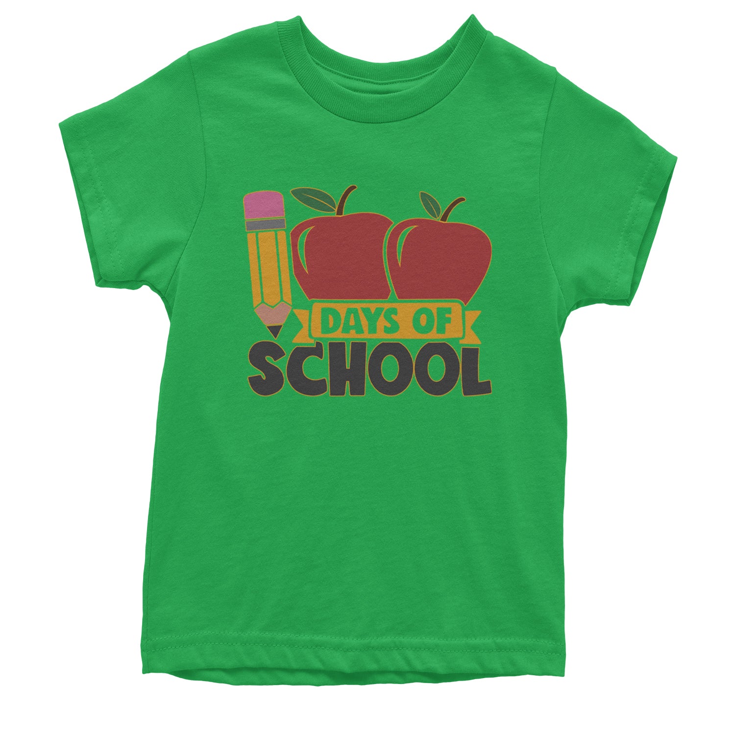 100 Days Of School Apple Pencil Youth T-shirt Kelly Green