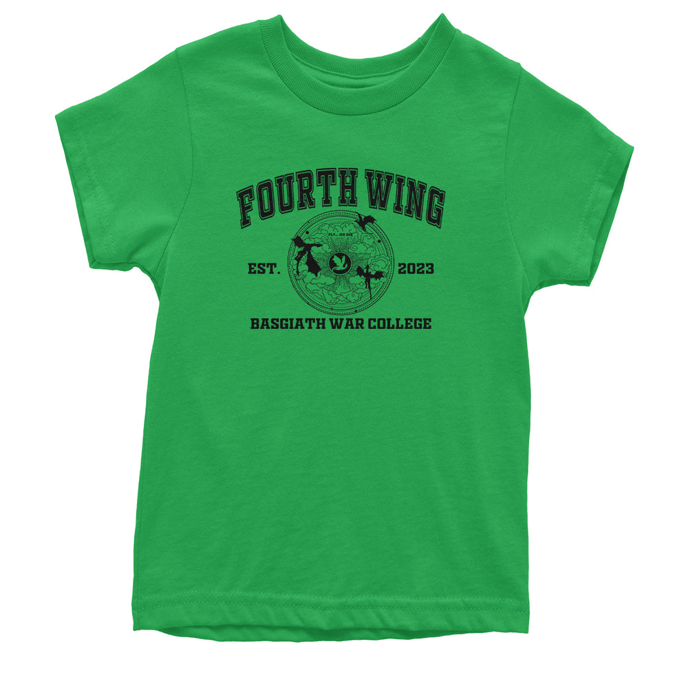Fourth Wing Basgiath War College graphic on Kids' Heavyweight Cotton T-Shirt in Kelly Green