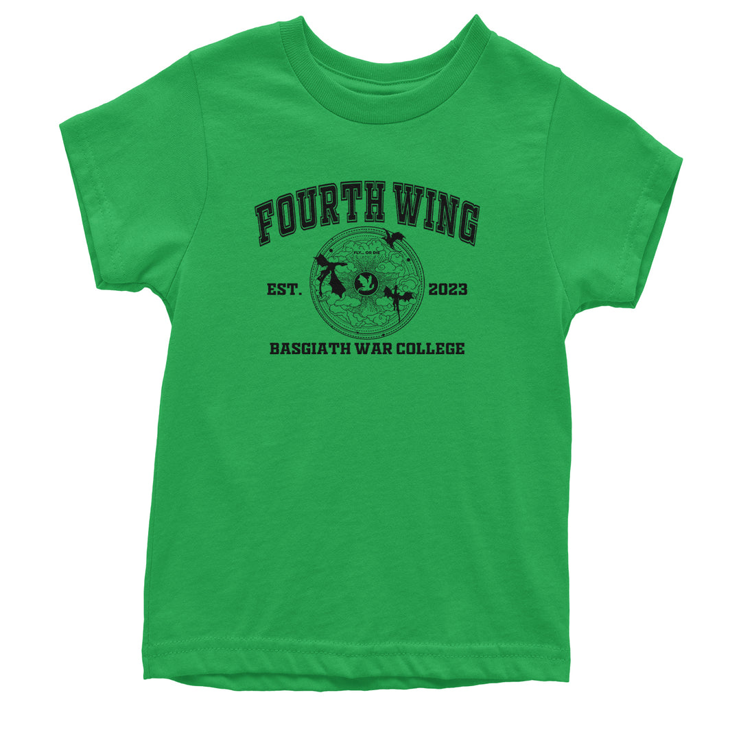 Fourth Wing Basgiath War College Youth T-shirt Kelly Green