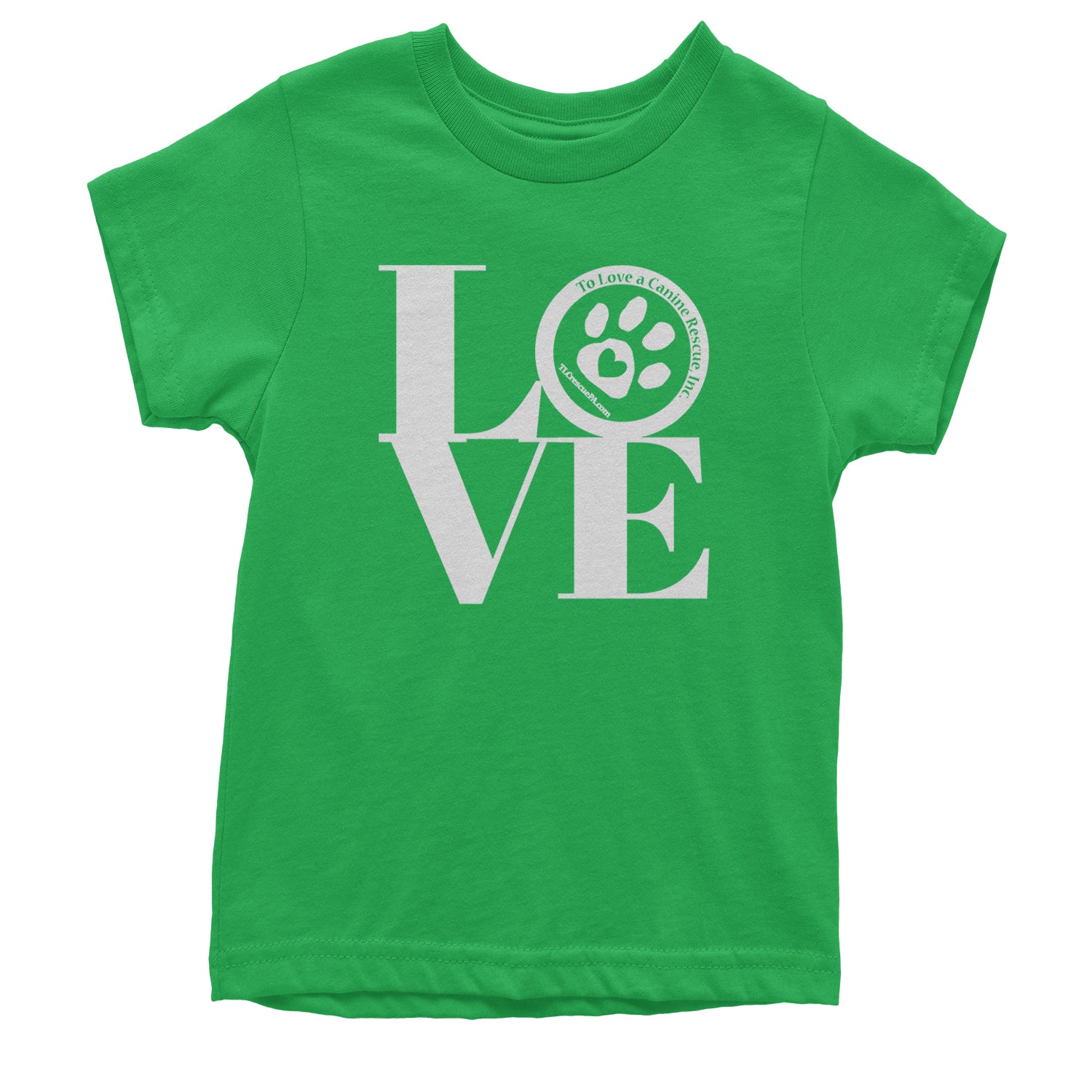 TLC LOVE Dog Rescue Youth T-shirt Kelly Green