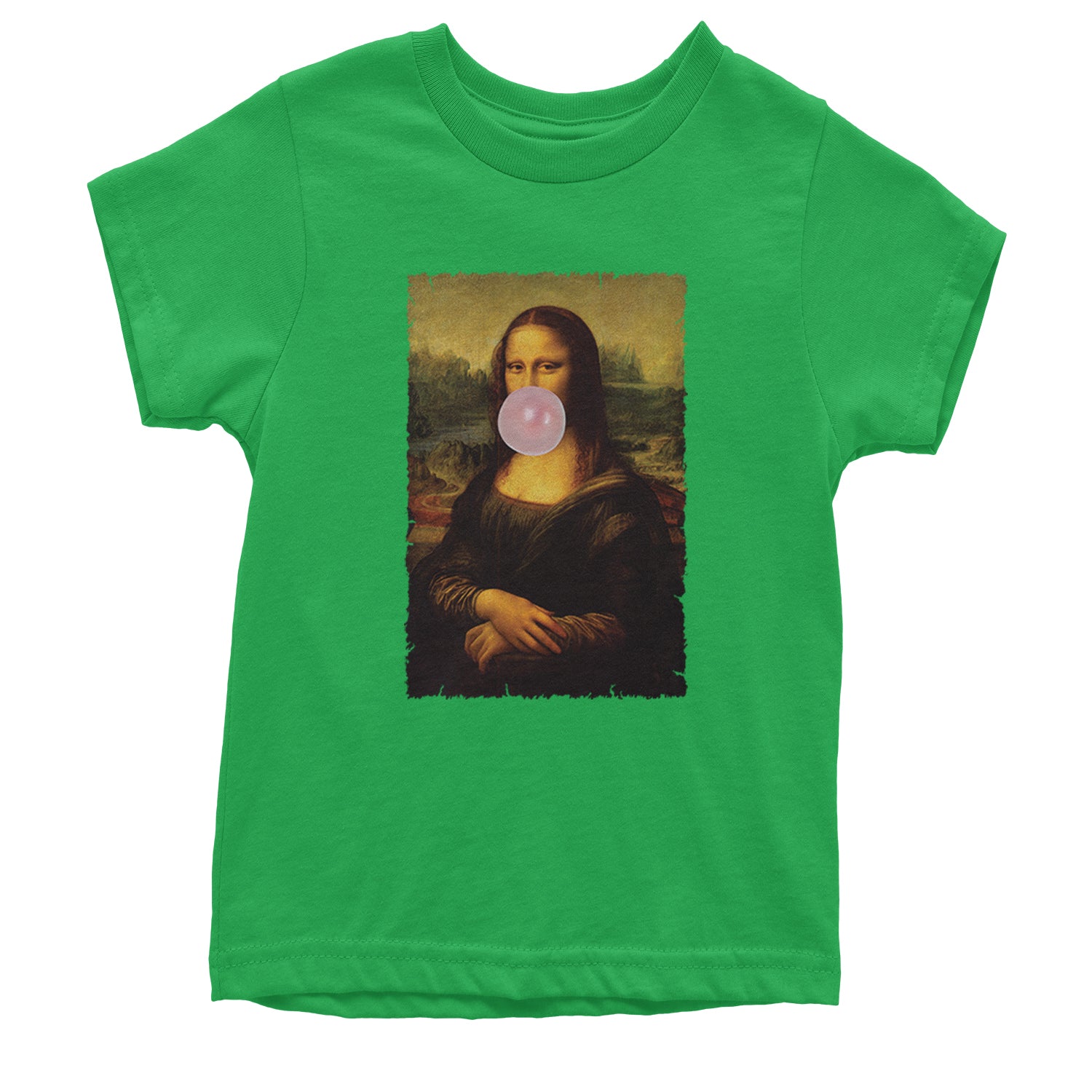 Mona Lisa Smile Pink Bubble Gum Da Vinci Icon Youth T-shirt Kelly Green