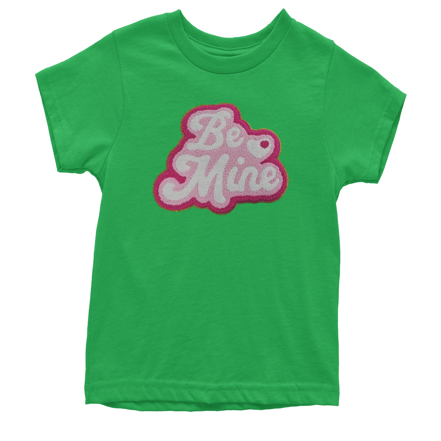 Be Mine Chenille Patch Valentines Days Youth T-shirt Kelly Green