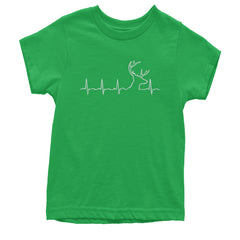 Hunting Heartbeat Deer Hunter Buck Stag Antlers  Youth T-shirt Kelly Green