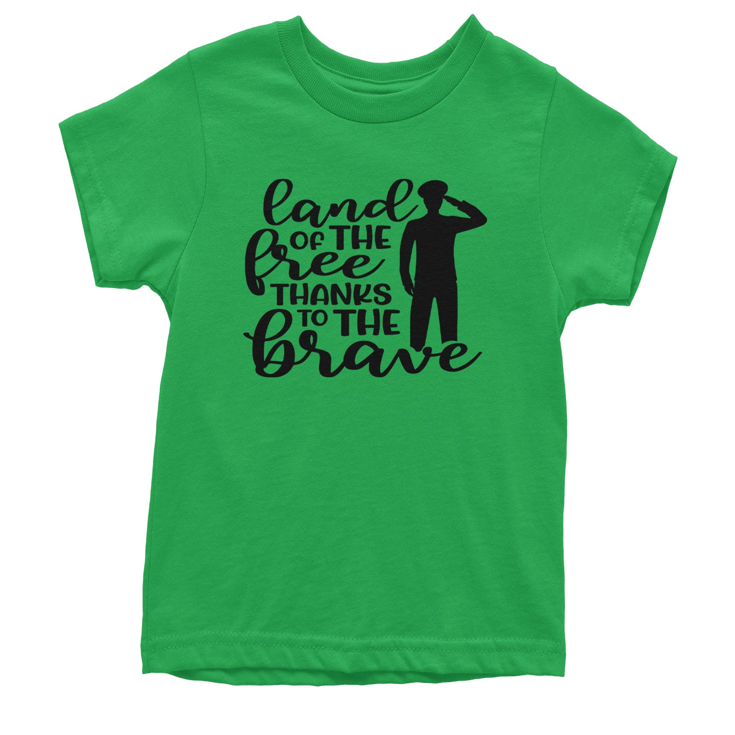 Land Of The Free Thanks To The Brave Veterans Youth T-shirt Kelly Green