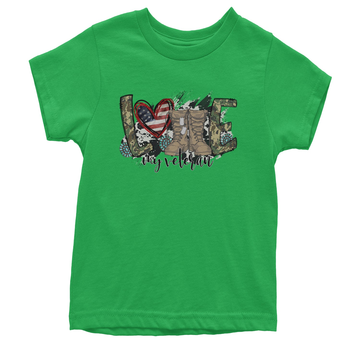 Love My Veteran Honor Veterans Day Youth T-shirt Kelly Green