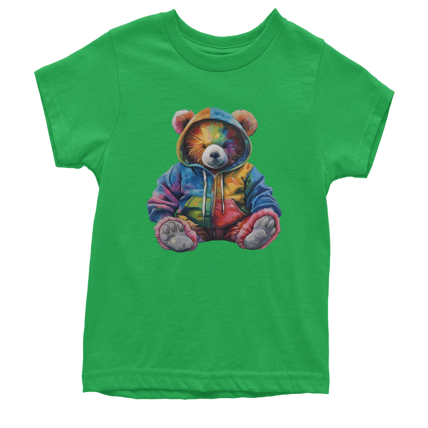 Rainbow Streetwear Urban Graffiti Bear Youth T-shirt Kelly Green