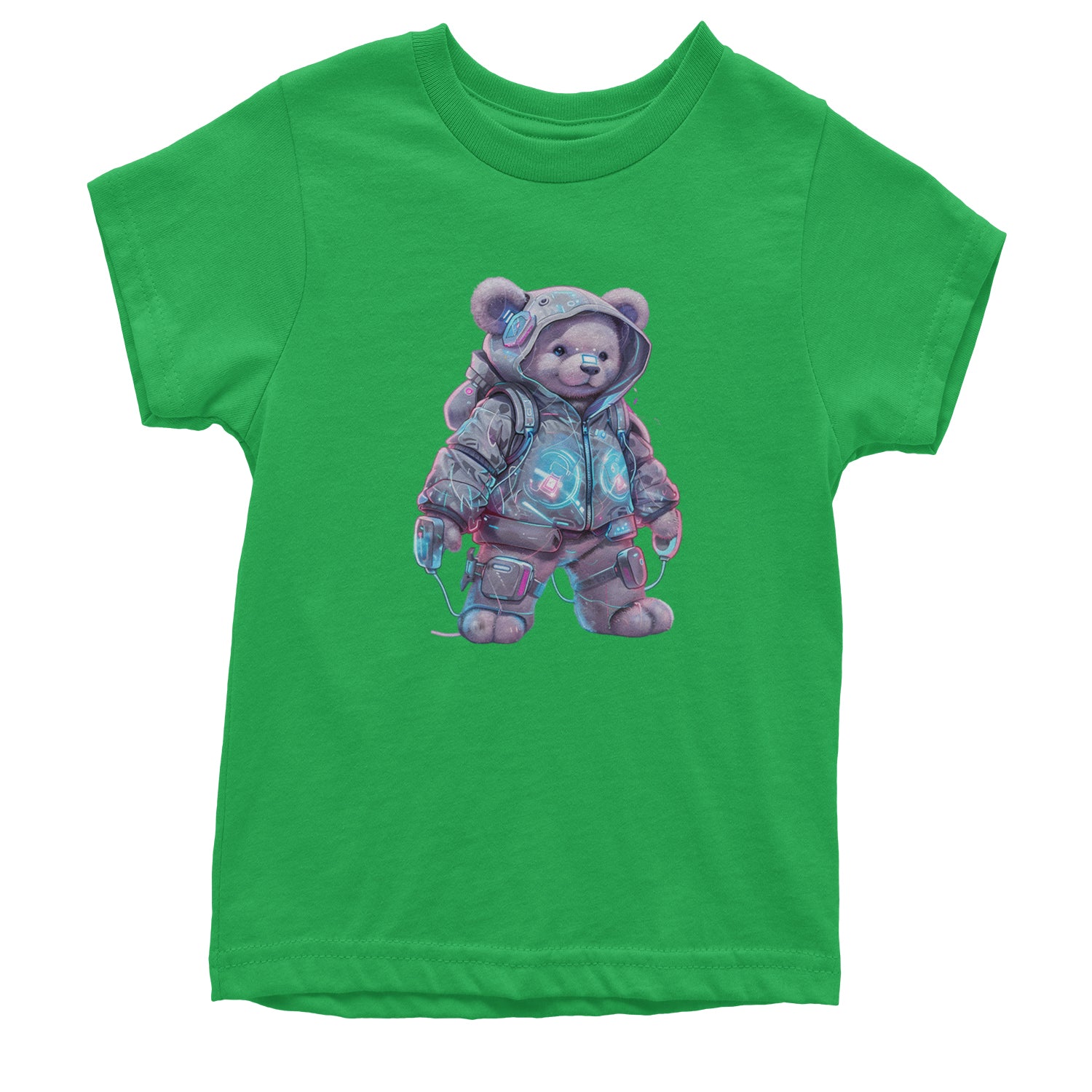 Cyberpunk Adventure Urban Graffiti Bear Youth T-shirt Kelly Green