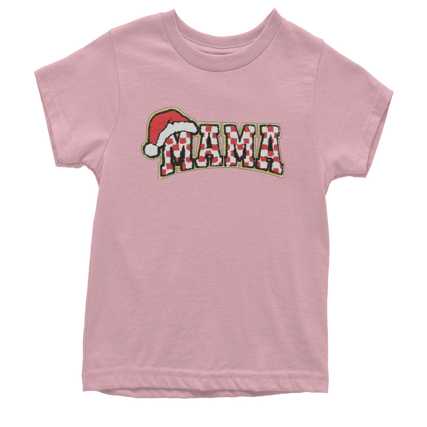 Mama Santa Hat Chenille Patch Youth T-shirt Light Pink