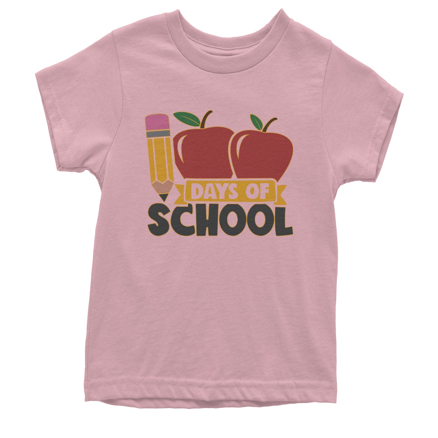 100 Days Of School Apple Pencil Youth T-shirt Light Pink