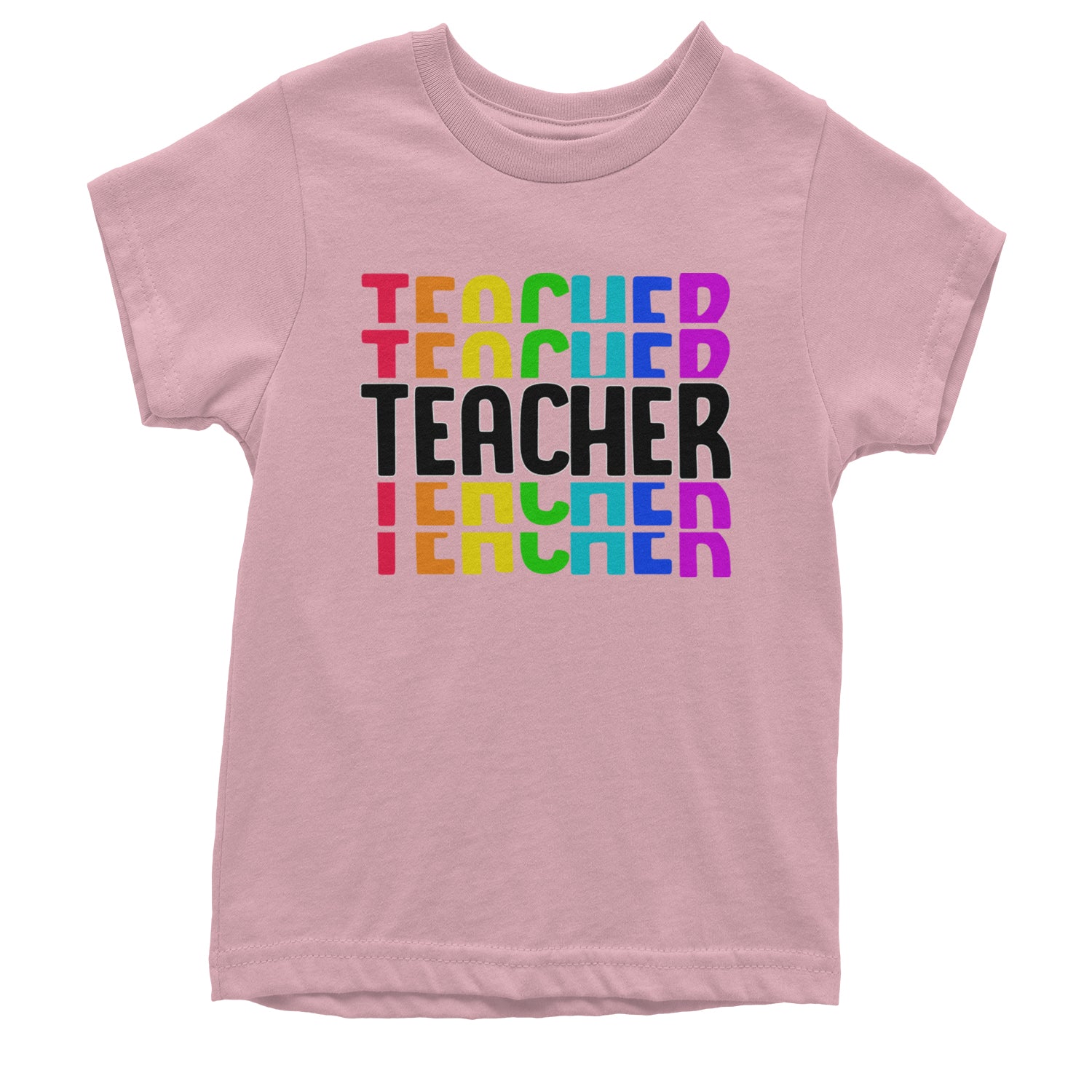 Teacher Repeated Rainbow Pattern Youth T-shirt Light Pink