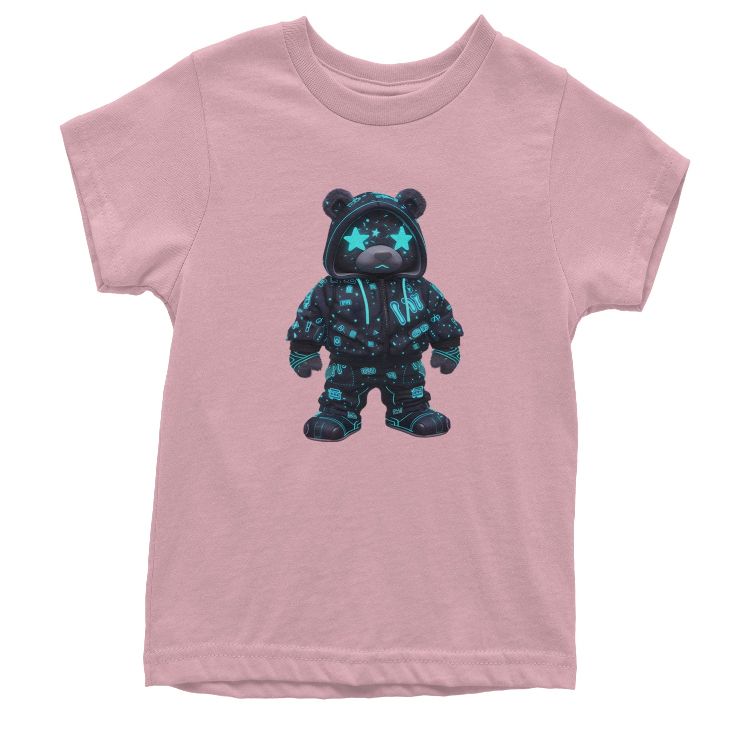 Starry Eyed Vaporwave Urban Graffiti Bear Youth T-shirt Light Pink