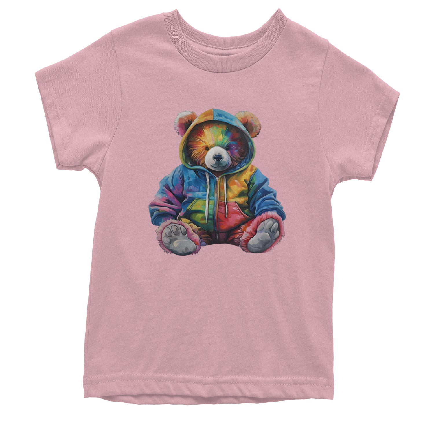 Rainbow Streetwear Urban Graffiti Bear Youth T-shirt Light Pink