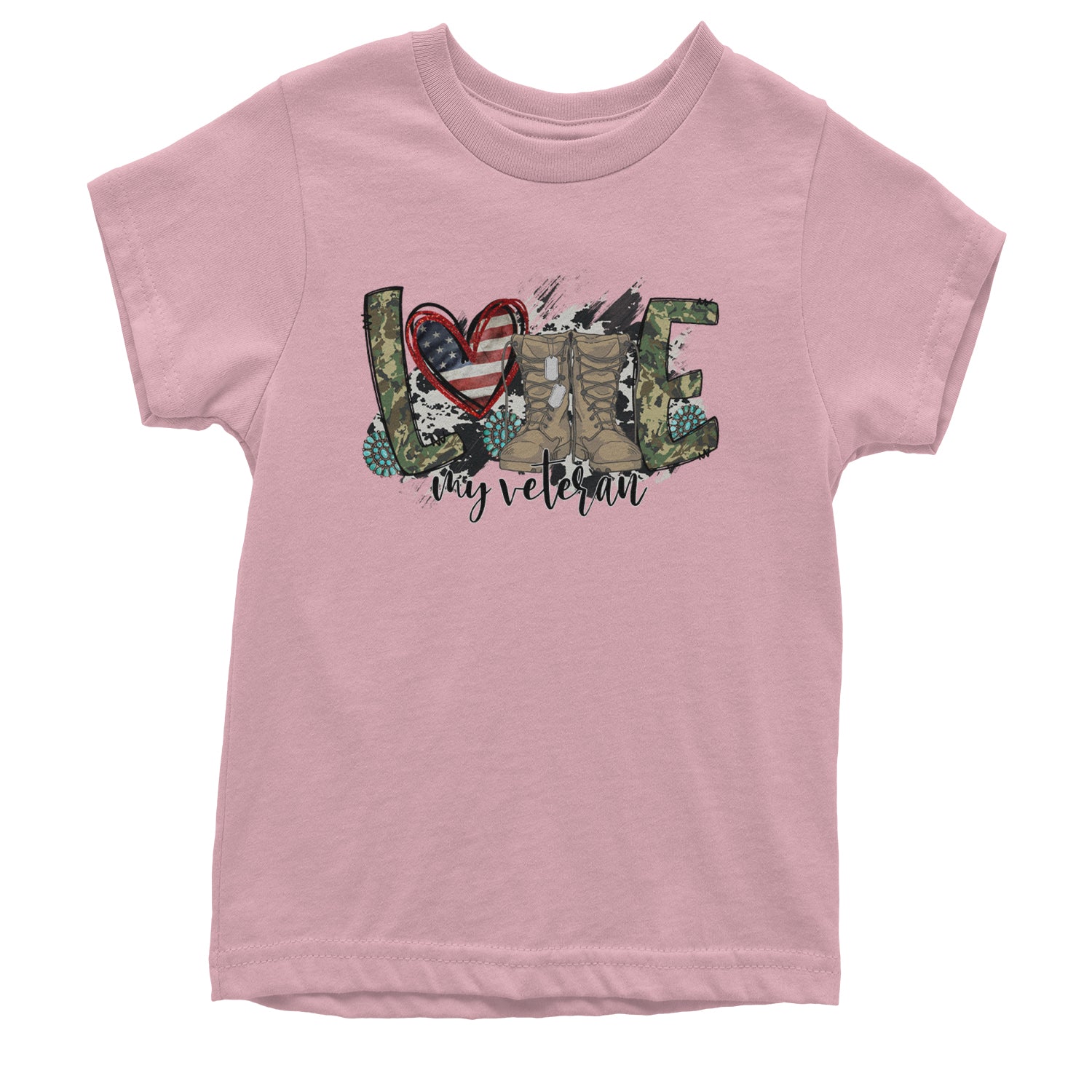 Love My Veteran Honor Veterans Day Youth T-shirt Light Pink