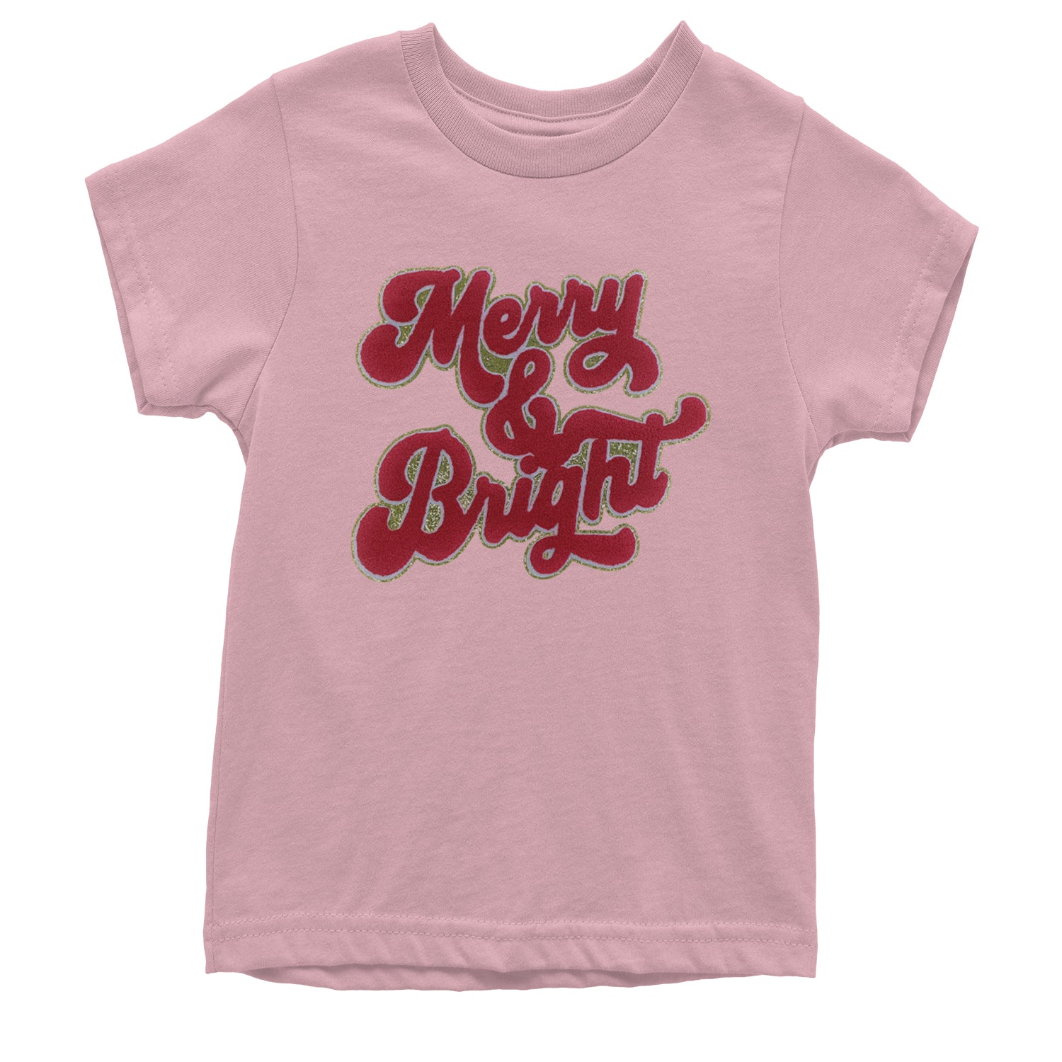 Merry & Bright Chenille Glitter Youth T-shirt Light Pink