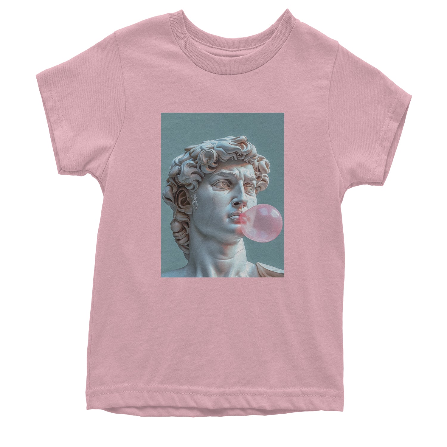 Michelangelo's David with Bubble Gum Contemporary Statue Art Youth T-shirt Light Pink