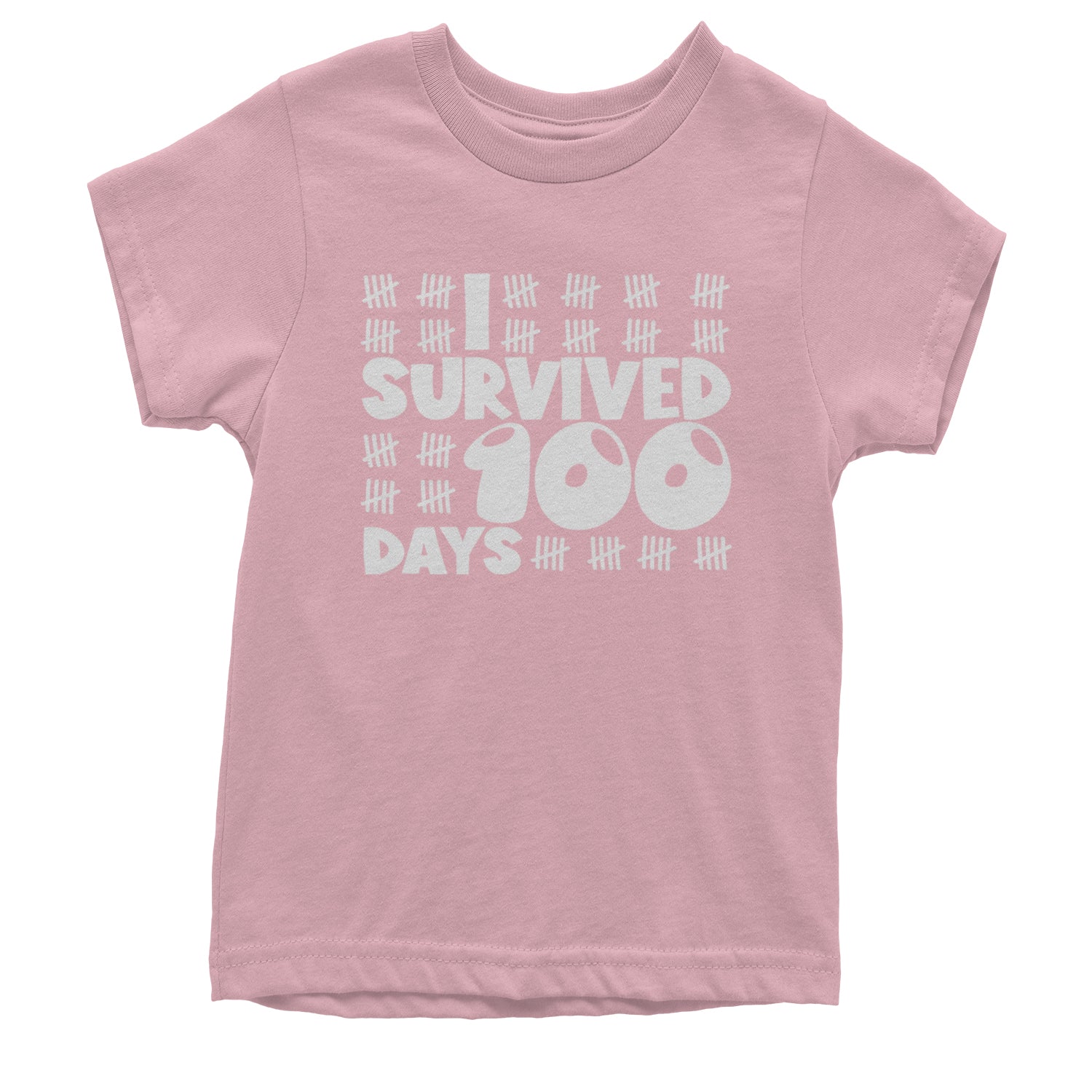 I Survived 100 Days Tally Marks Youth T-shirt Light Pink