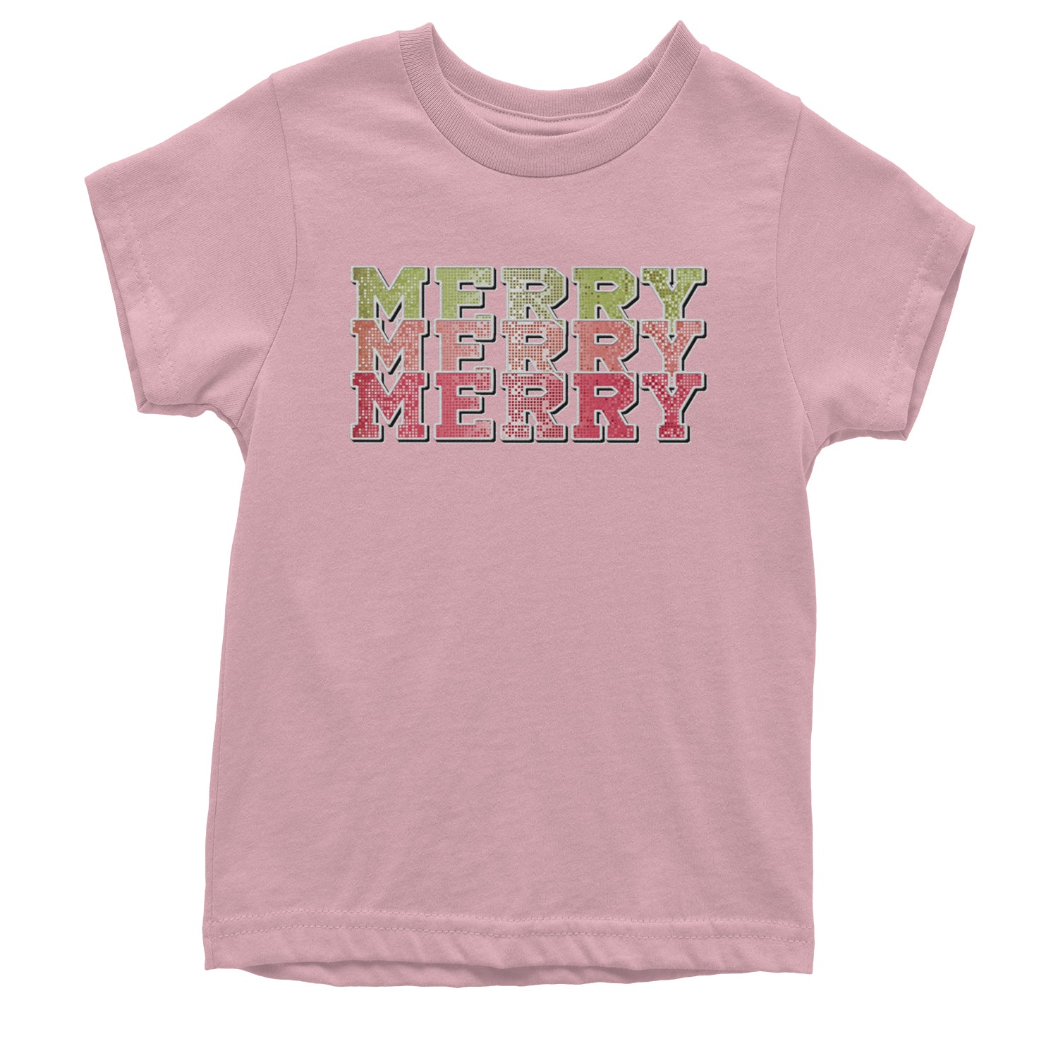 Merry Merry Merry Faux Sequins Youth T-shirt Light Pink