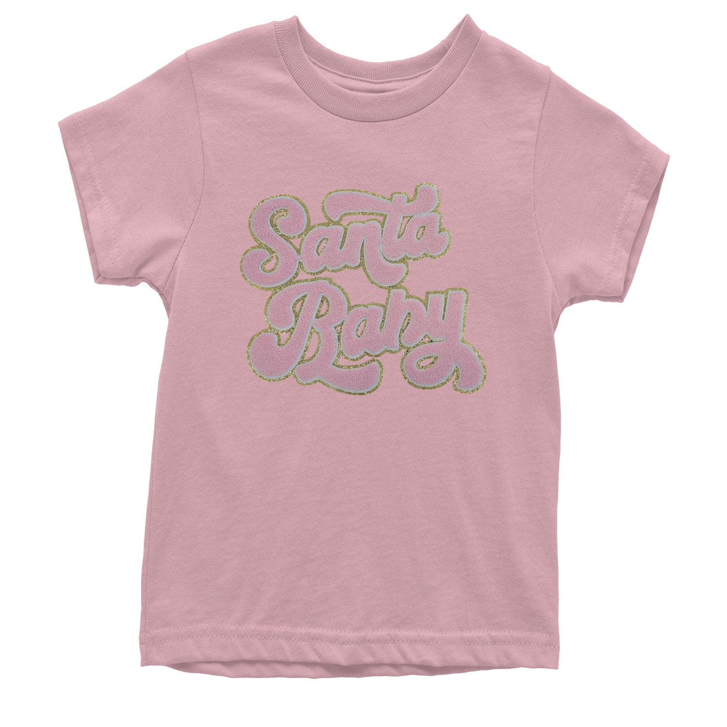 Pink Santa Baby Chenille Patch Youth T-shirt Light Pink