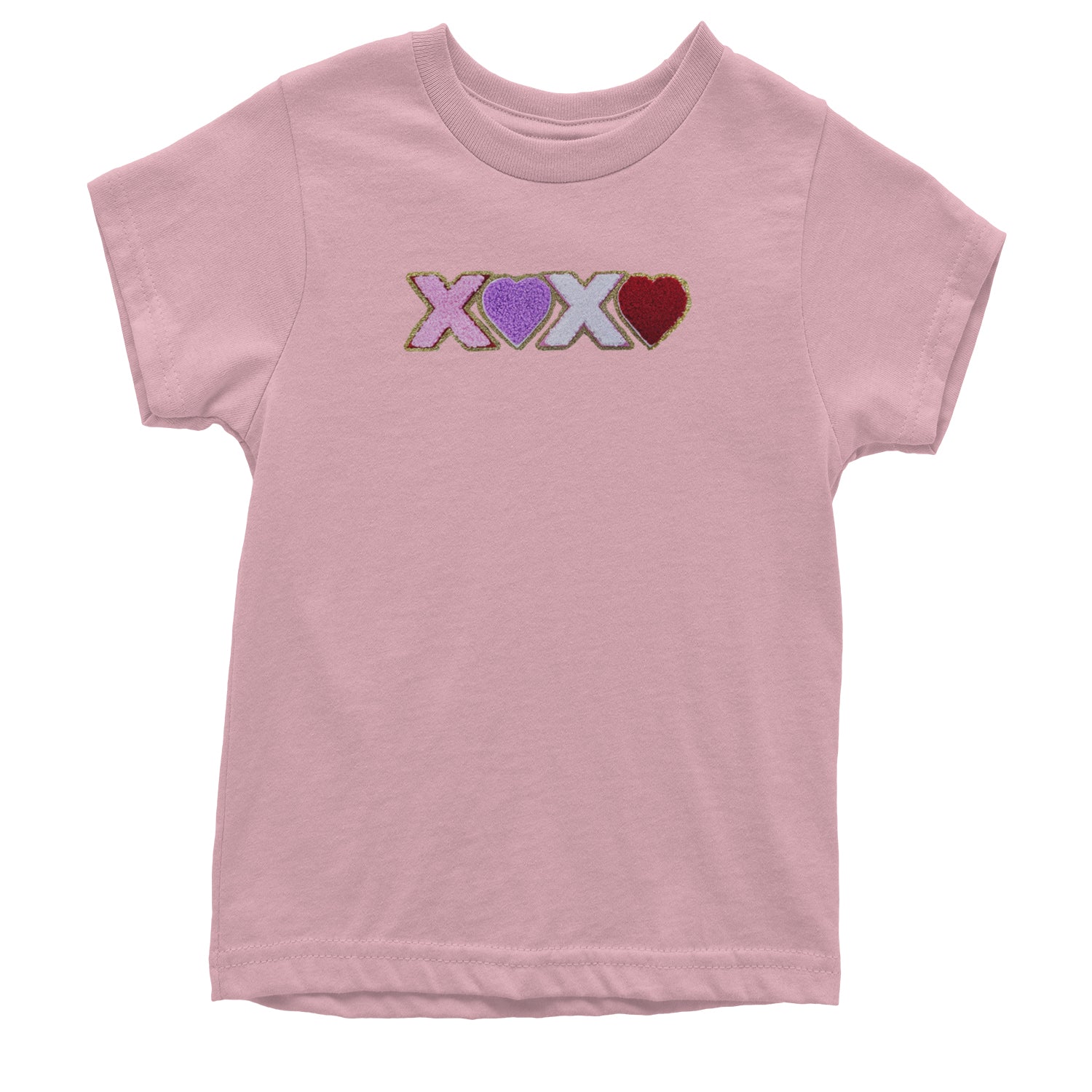 XOXO Chenille Patch Valentines Days Youth T-shirt Light Pink