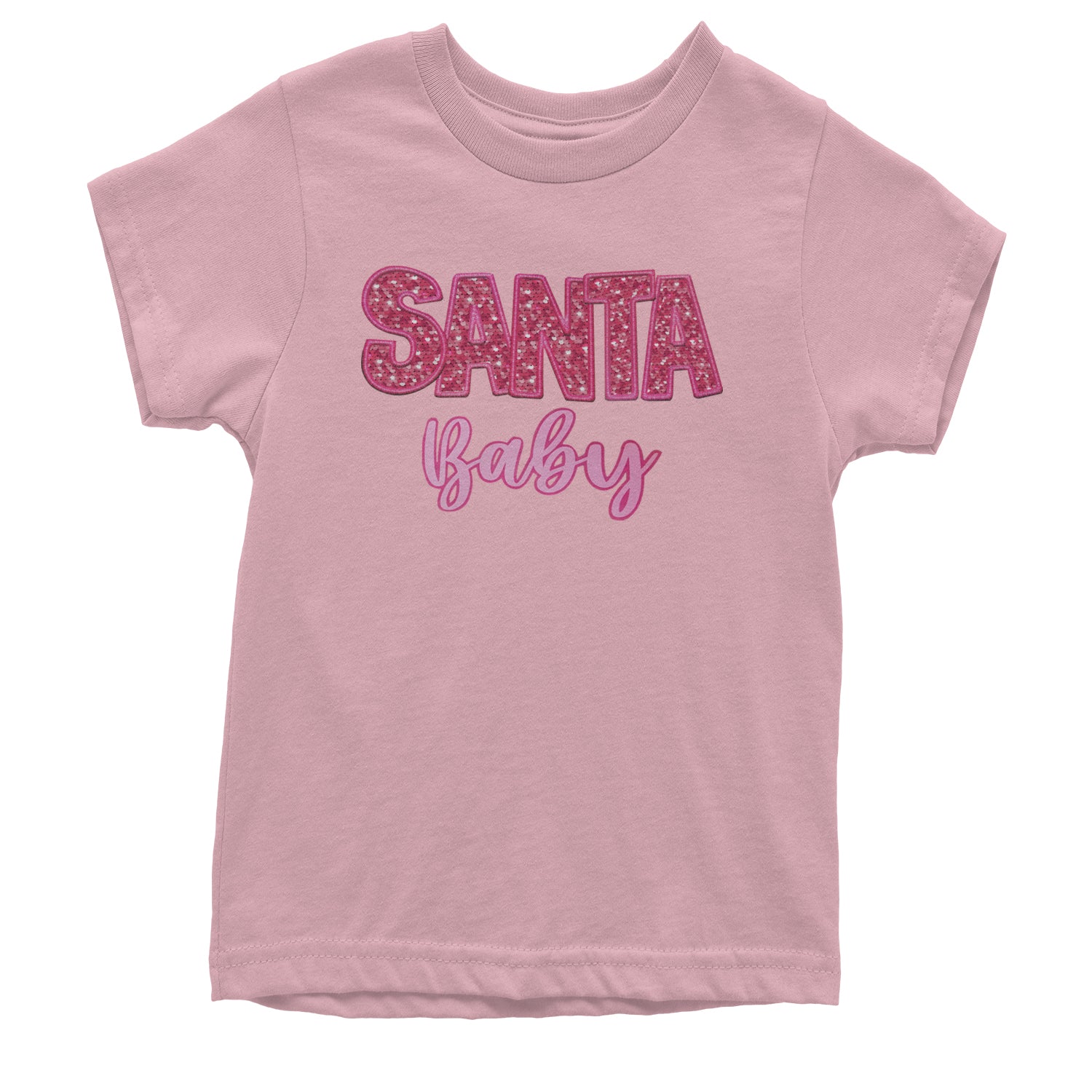 Santa Baby Faux Patch and Sequins Youth T-shirt Light Pink