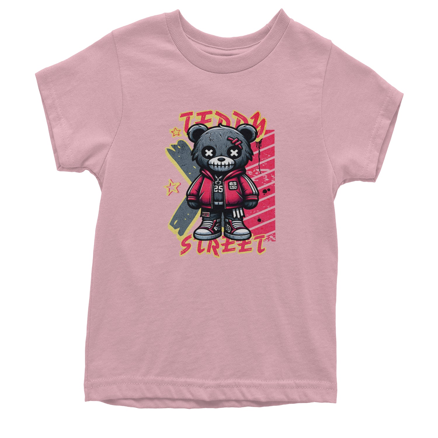 Teddy Attitude Urban Graffiti Bear Youth T-shirt Light Pink