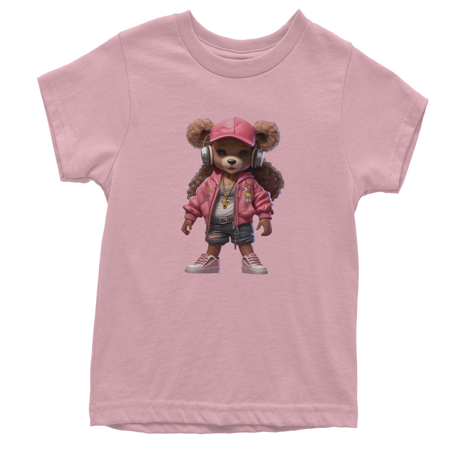 Pink Female Urban Graffiti Bear Youth T-shirt Light Pink