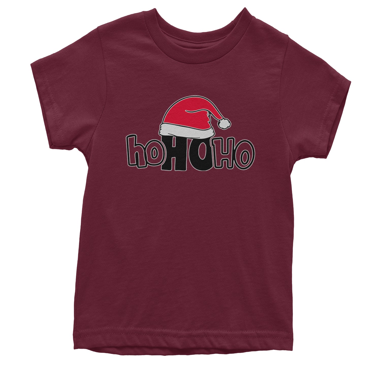 Ho Ho Ho Santa Christmas Hat Youth T-shirt Maroon