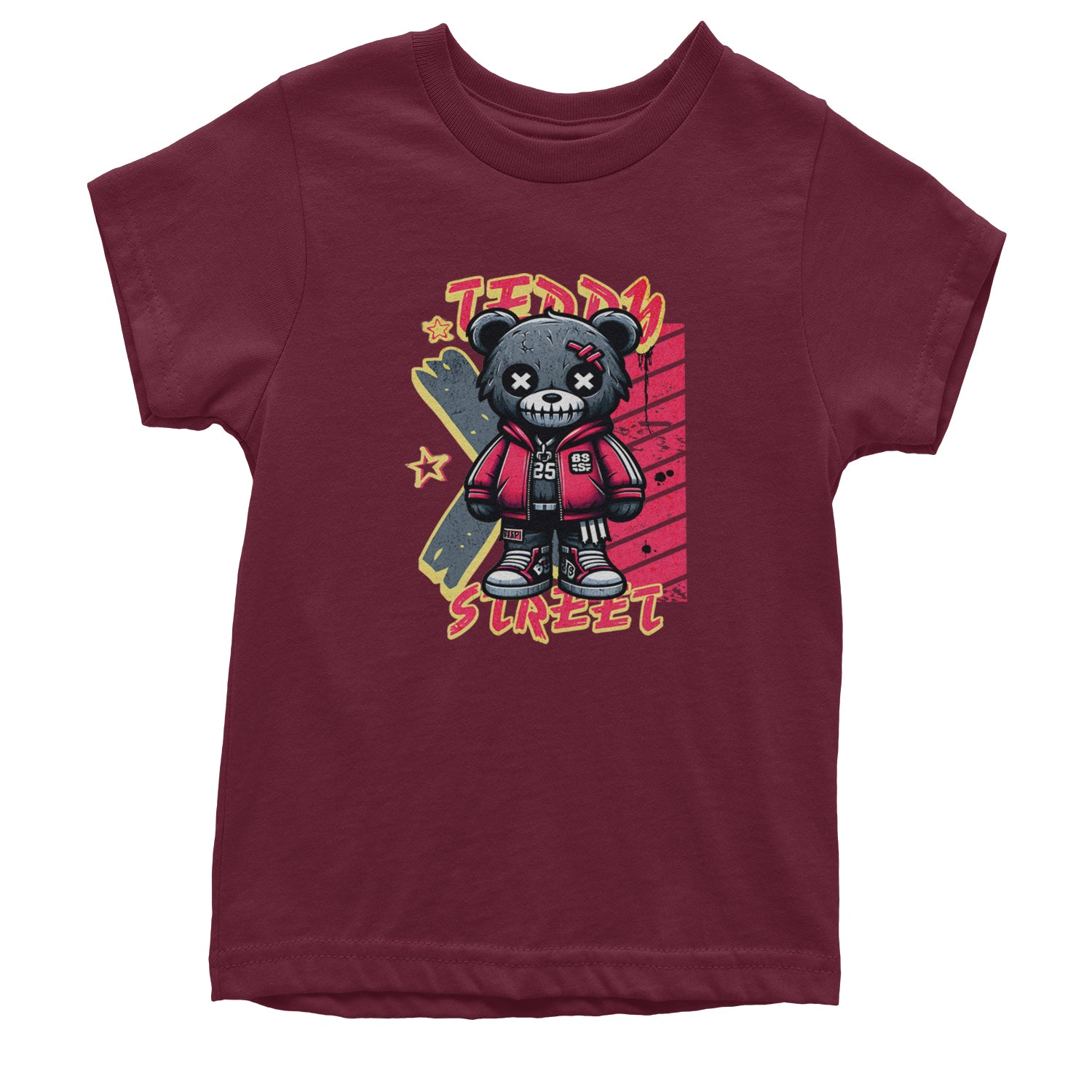 Teddy Attitude Urban Graffiti Bear Youth T-shirt Maroon