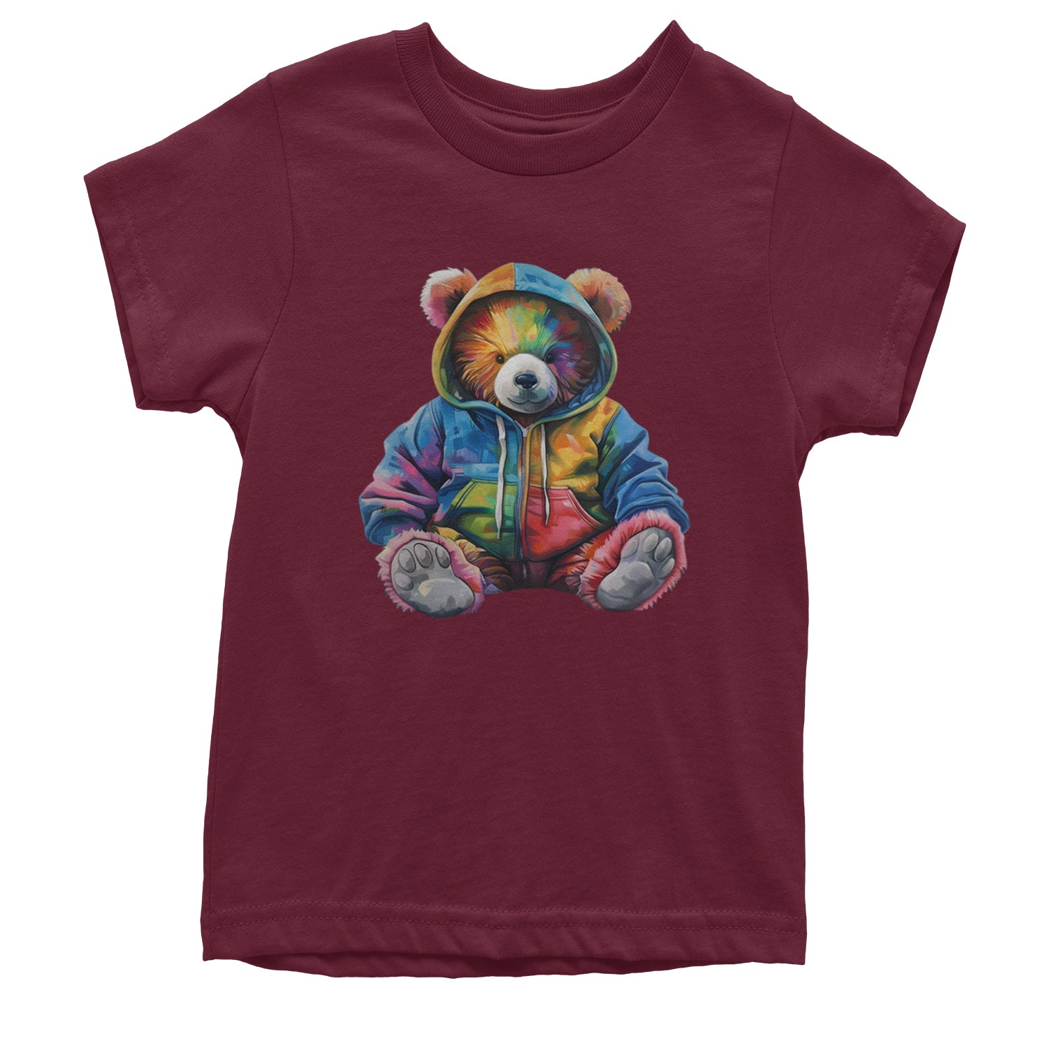 Rainbow Streetwear Urban Graffiti Bear Youth T-shirt Maroon