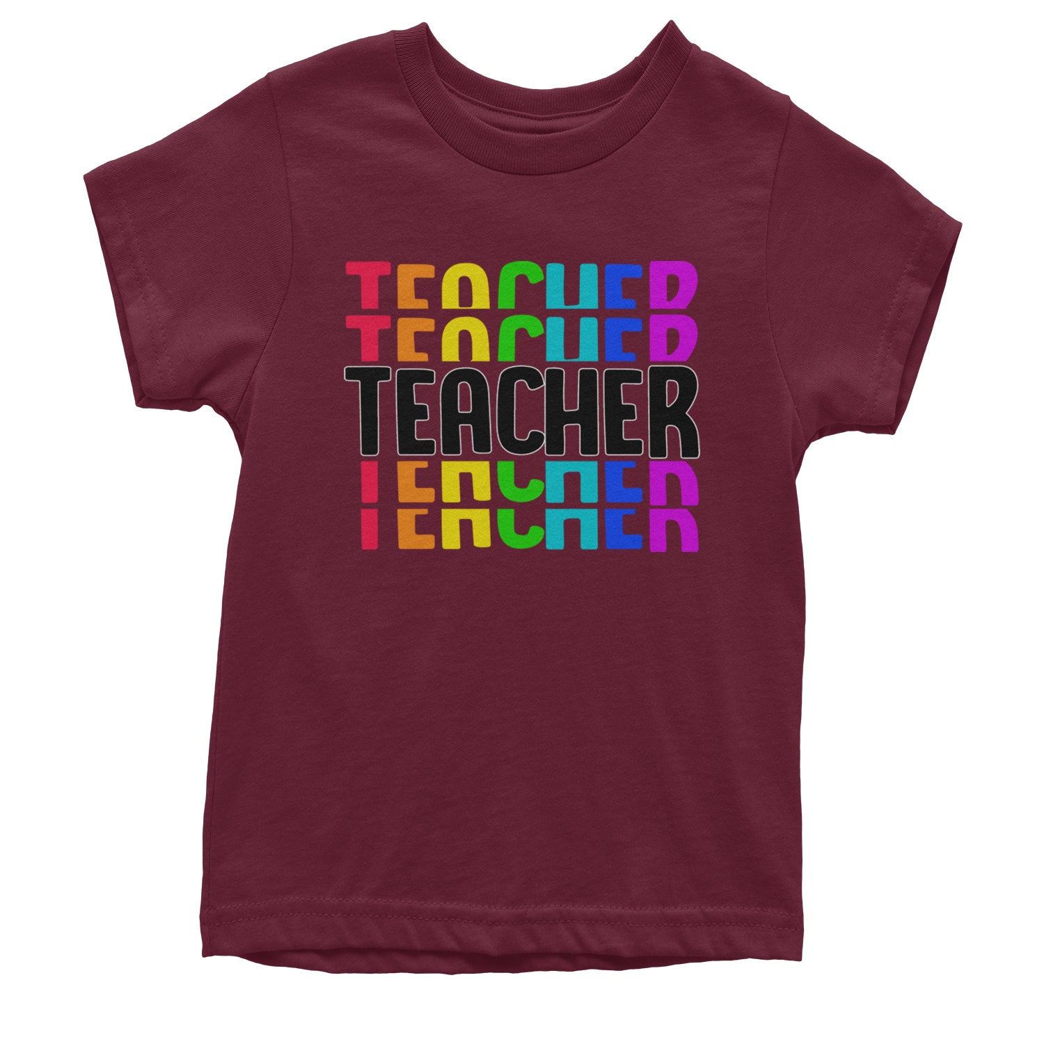 Teacher Repeated Rainbow Pattern Youth T-shirt Maroon