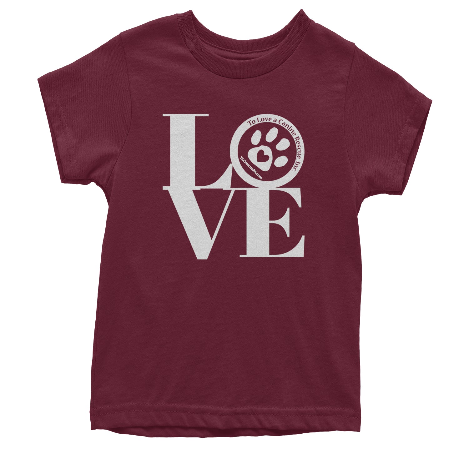 TLC LOVE Dog Rescue Youth T-shirt Maroon