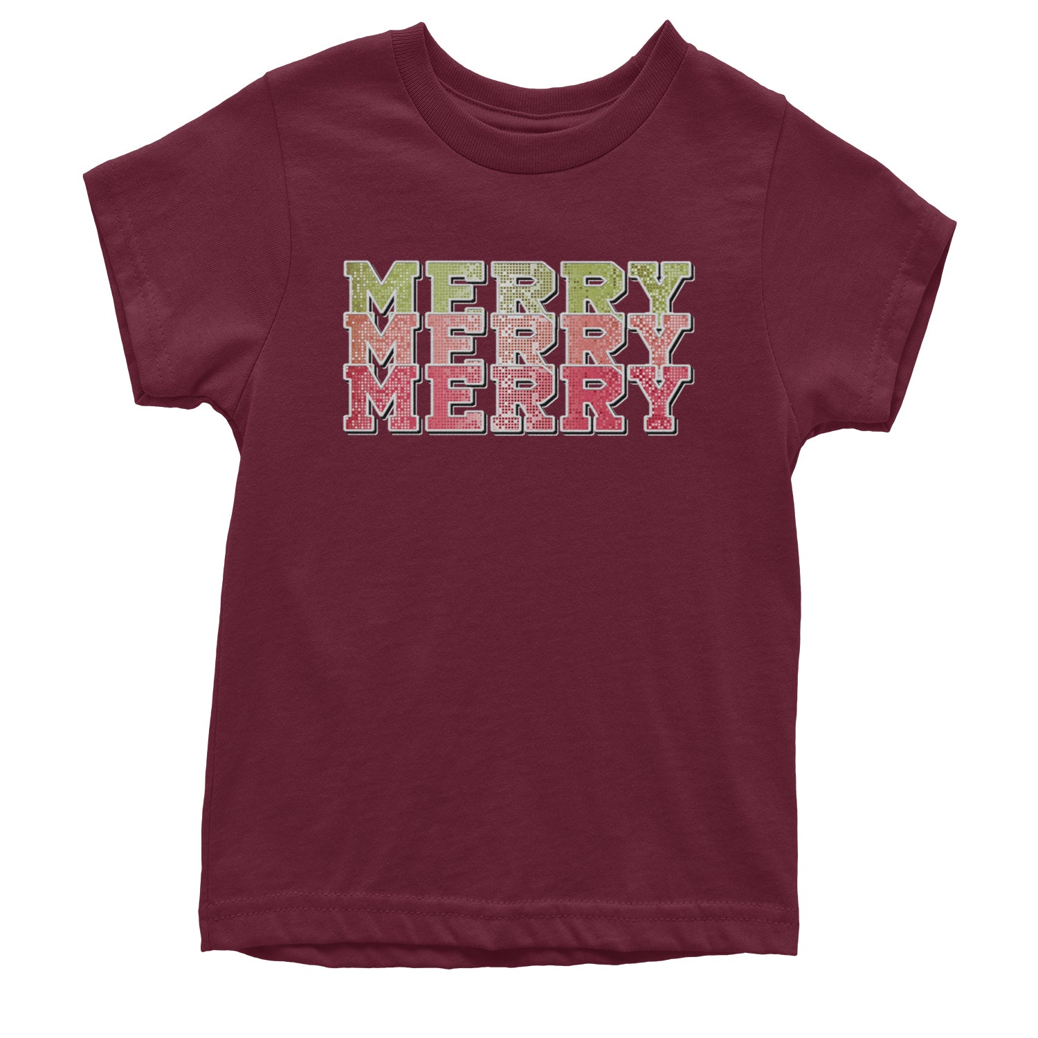 Merry Merry Merry Faux Sequins Youth T-shirt Maroon