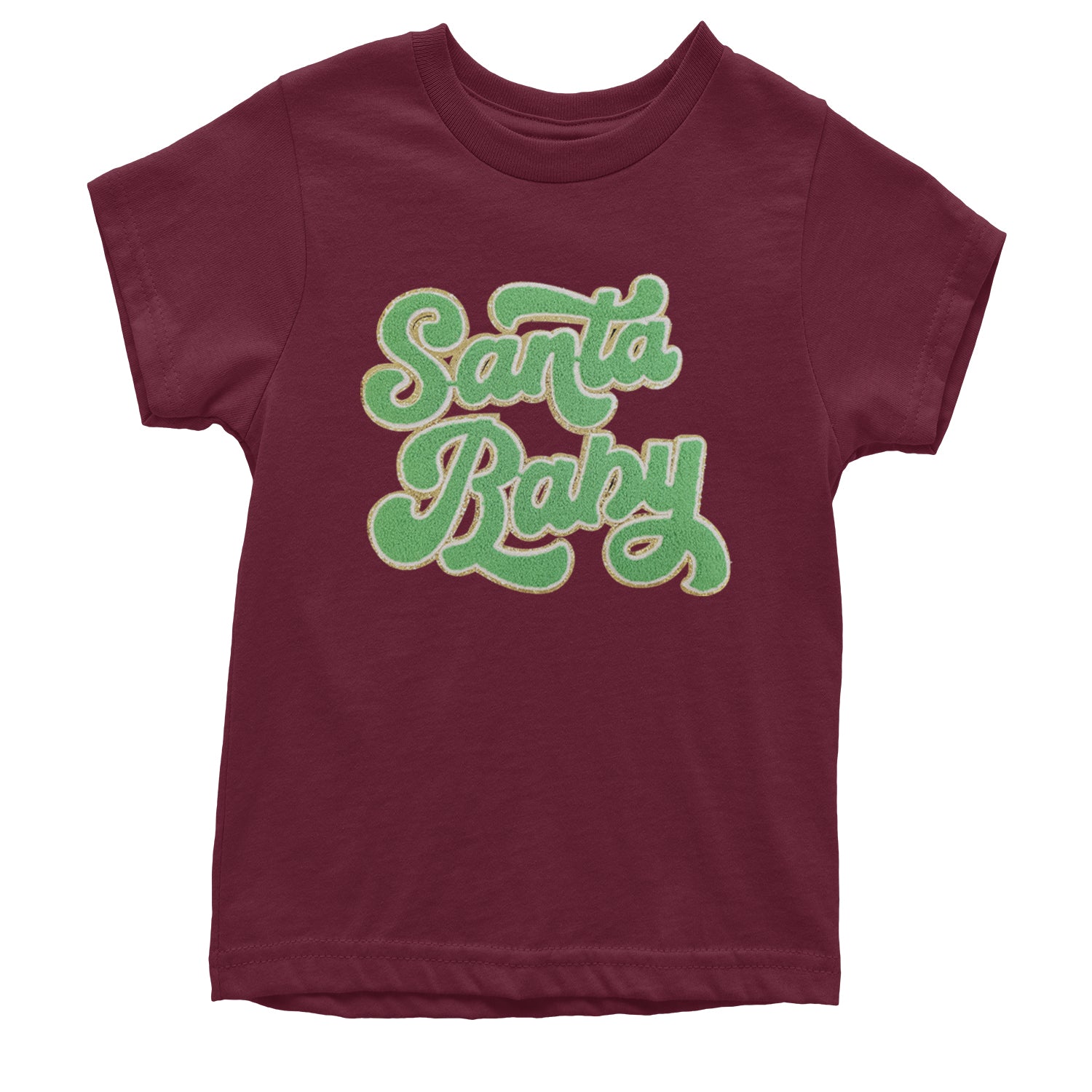 Green Santa Baby Chenille Patch Youth T-shirt Maroon