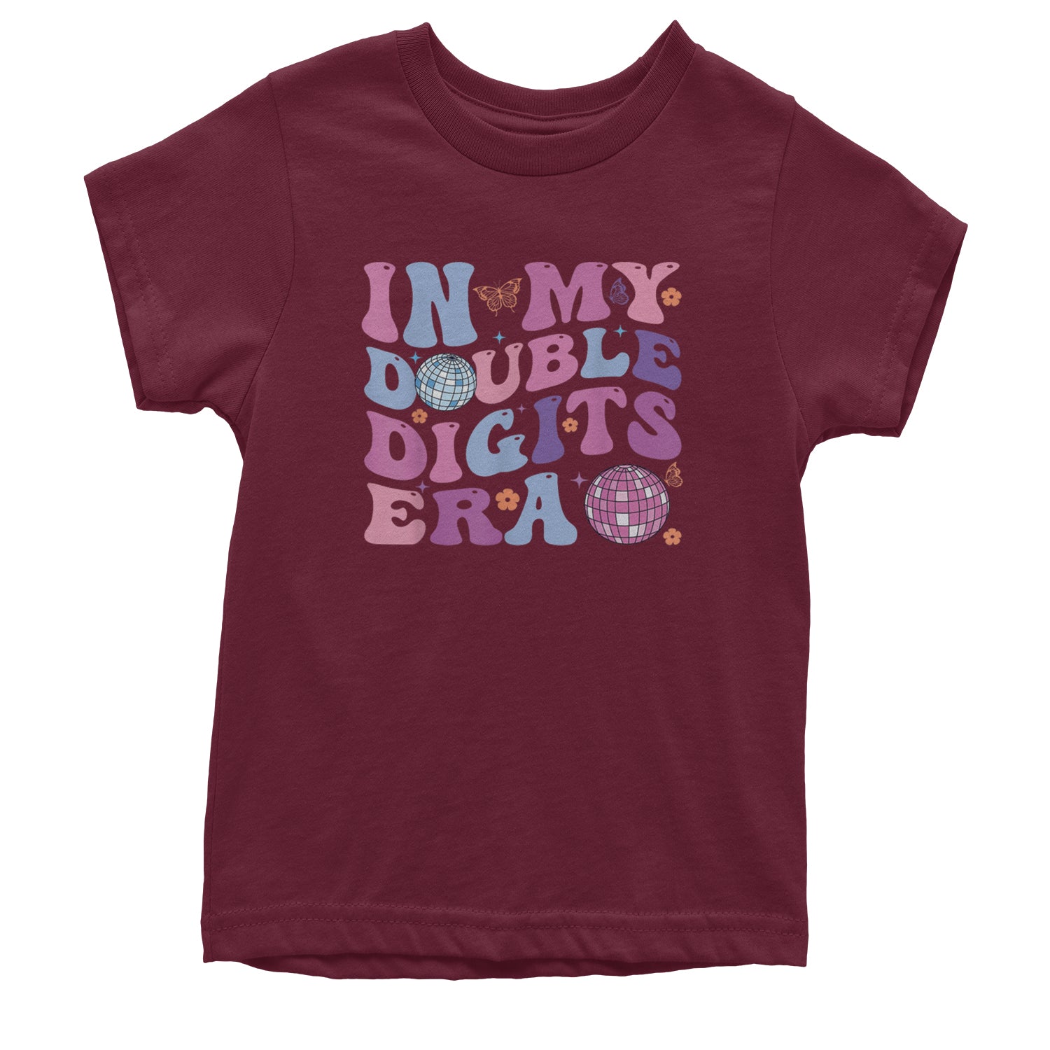 In My Double Digits Era Retro 10 Year Old 10th Birthday Youth T-shirt Maroon