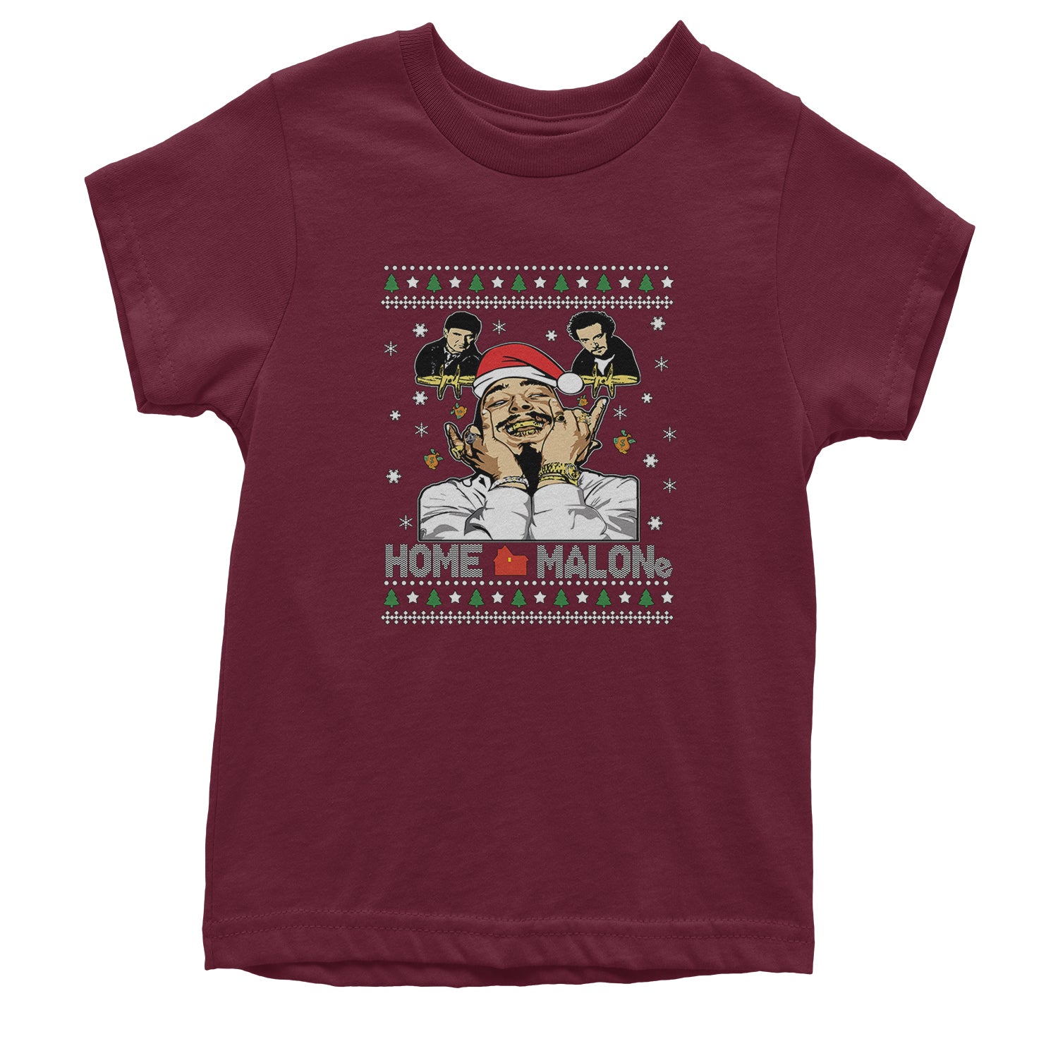 Home Malone Ugly Christmas Youth T-shirt Maroon