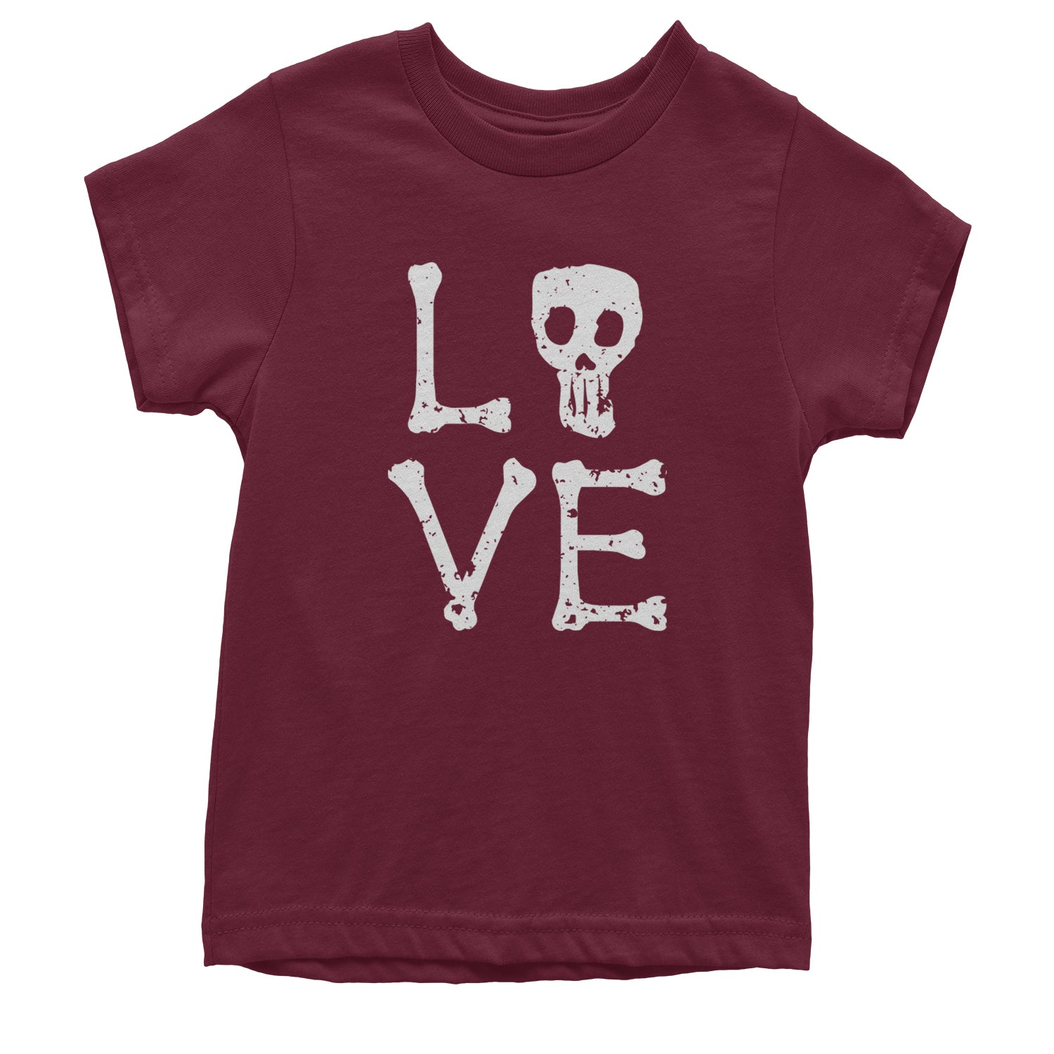 Love Skeleton Bones Youth T-shirt Maroon