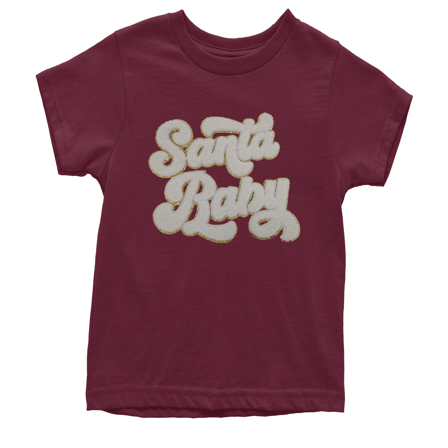 White Santa Baby Chenille Patch Youth T-shirt Maroon