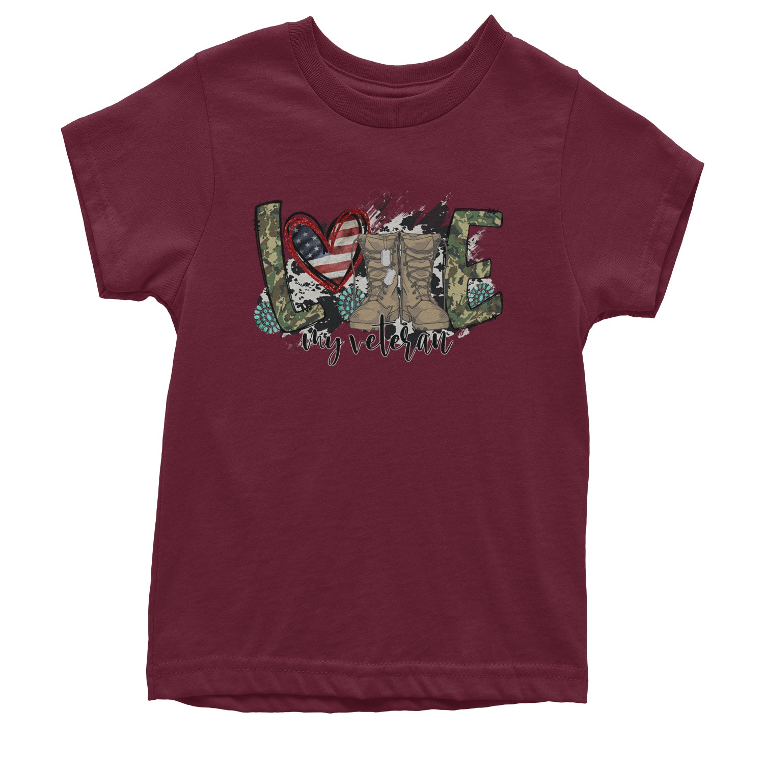 Love My Veteran Honor Veterans Day Youth T-shirt Maroon