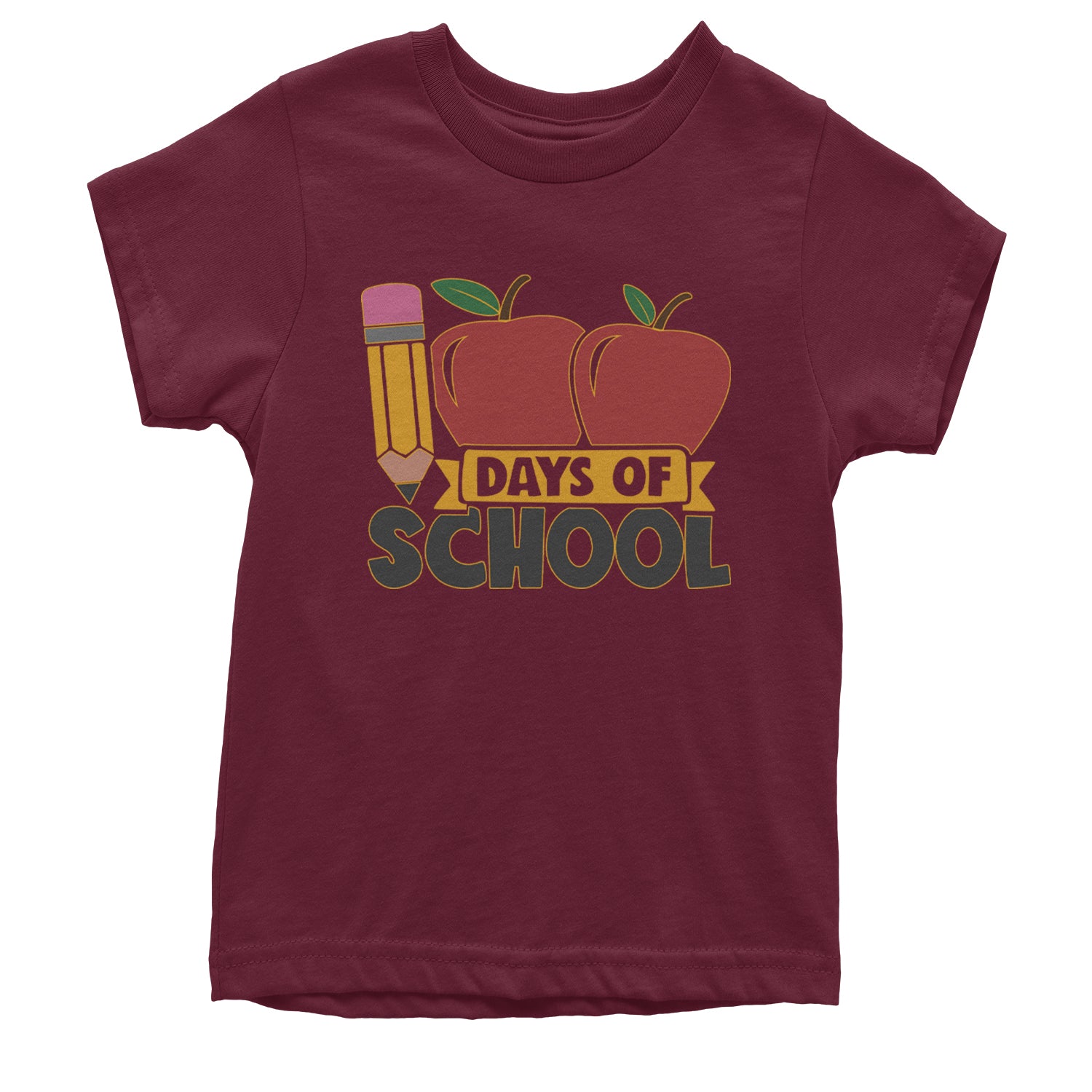 100 Days Of School Apple Pencil Youth T-shirt Maroon