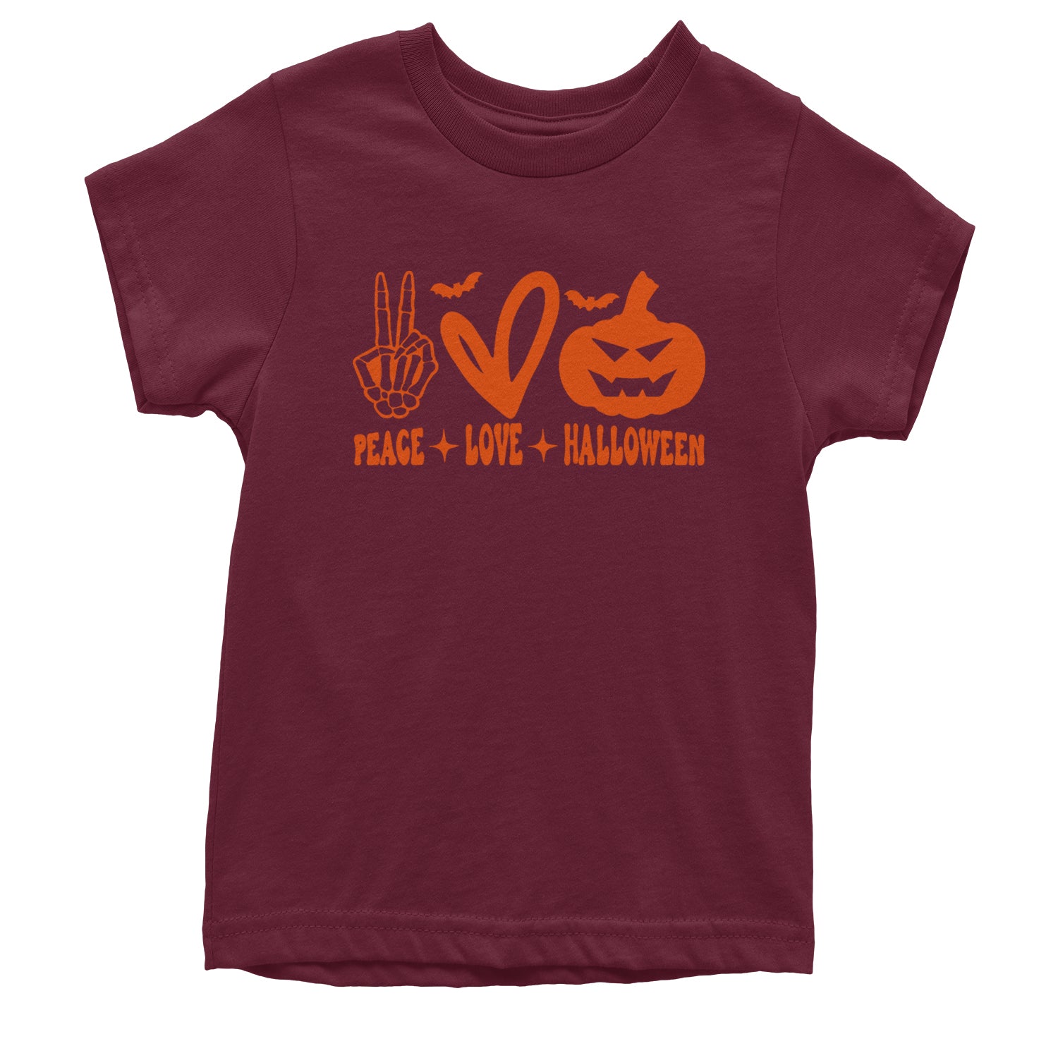 Peace, Love and Halloween Youth T-shirt Maroon