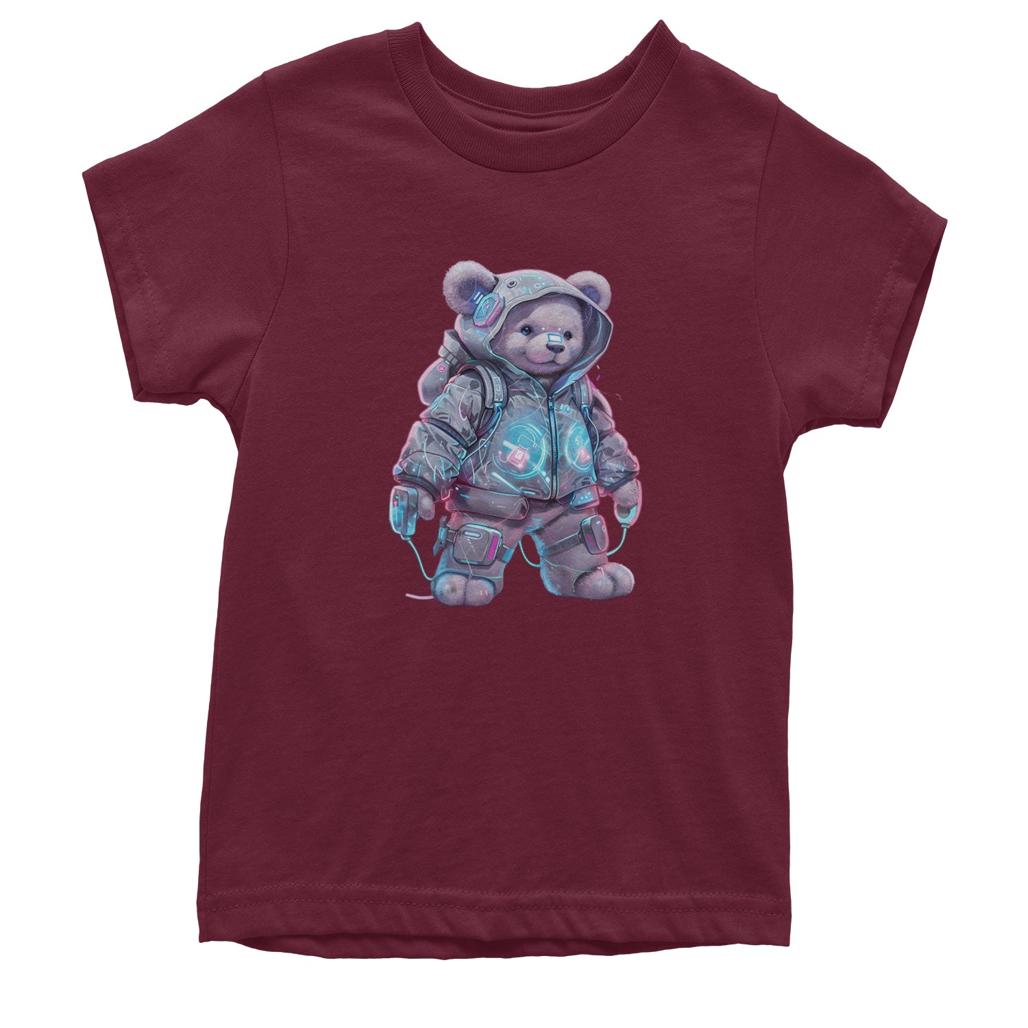 Cyberpunk Adventure Urban Graffiti Bear Youth T-shirt Maroon