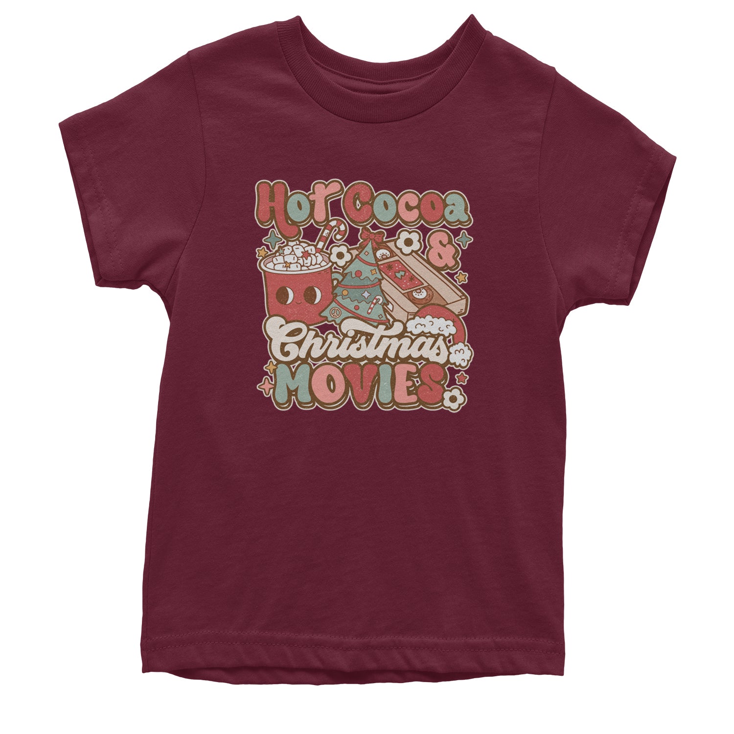 Hot Cocoa And Christmas Movies Holiday Youth T-shirt Maroon