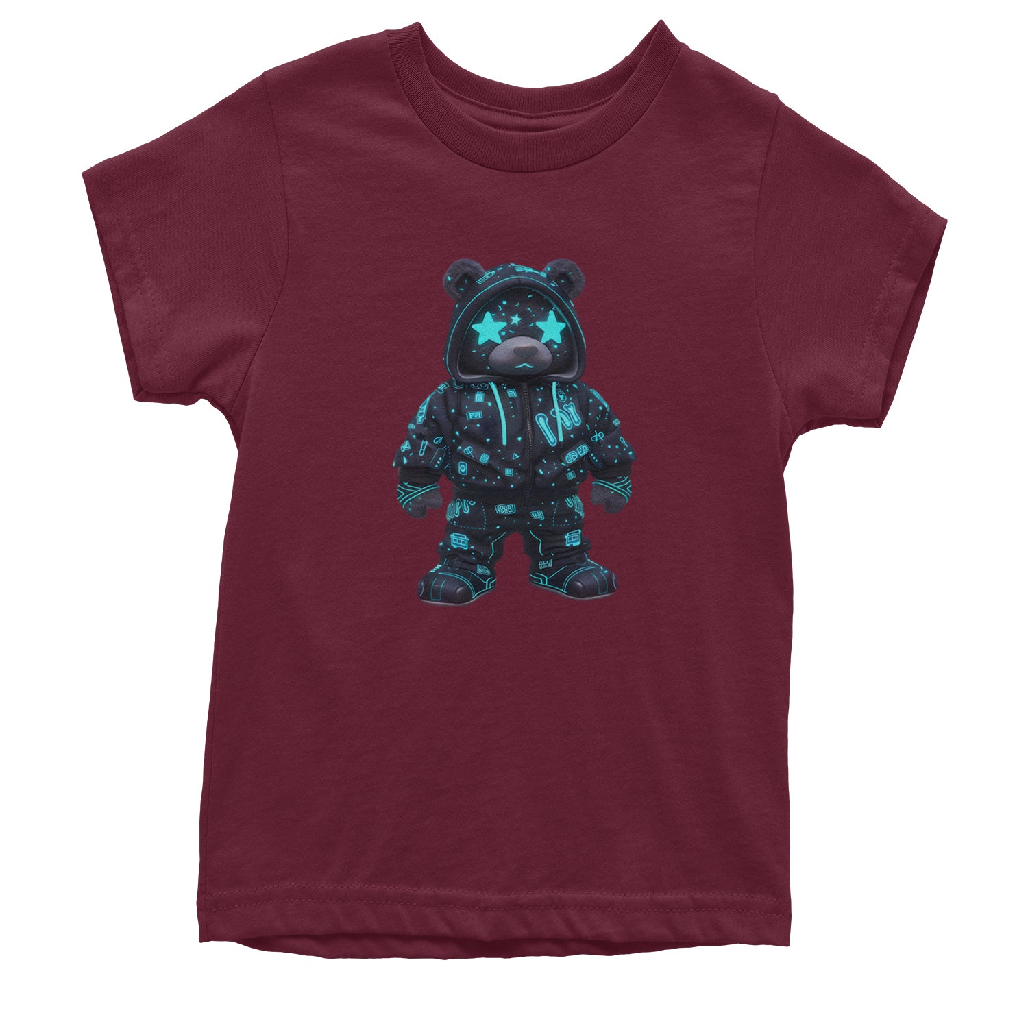 Starry Eyed Vaporwave Urban Graffiti Bear Youth T-shirt Maroon