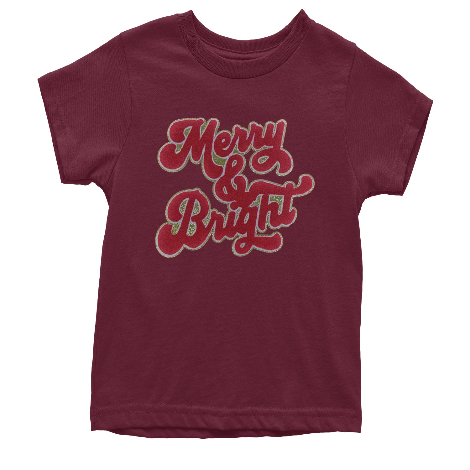 Merry & Bright Chenille Glitter Youth T-shirt Maroon