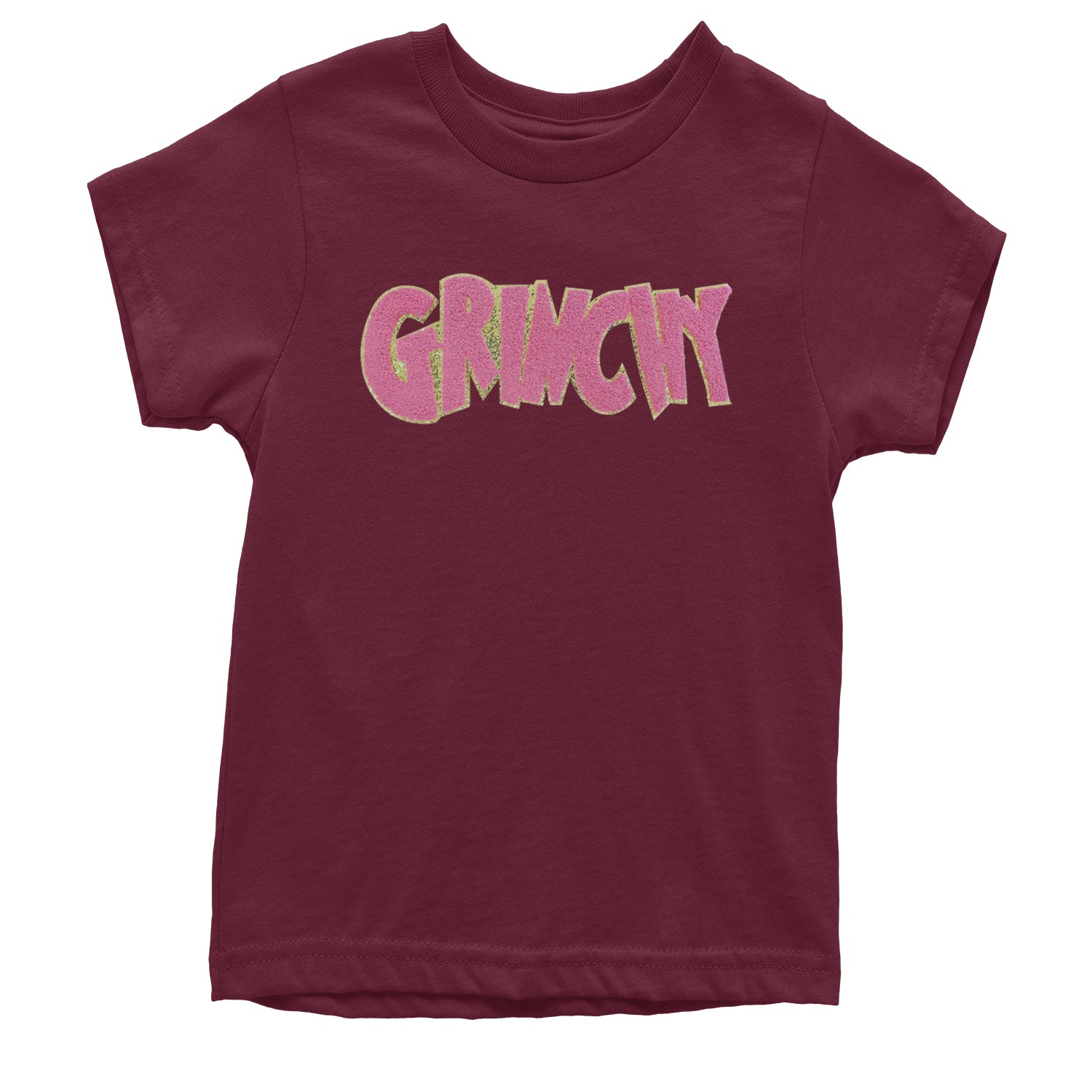 Pink Gr-nchy Chenille Patch Youth T-shirt Maroon