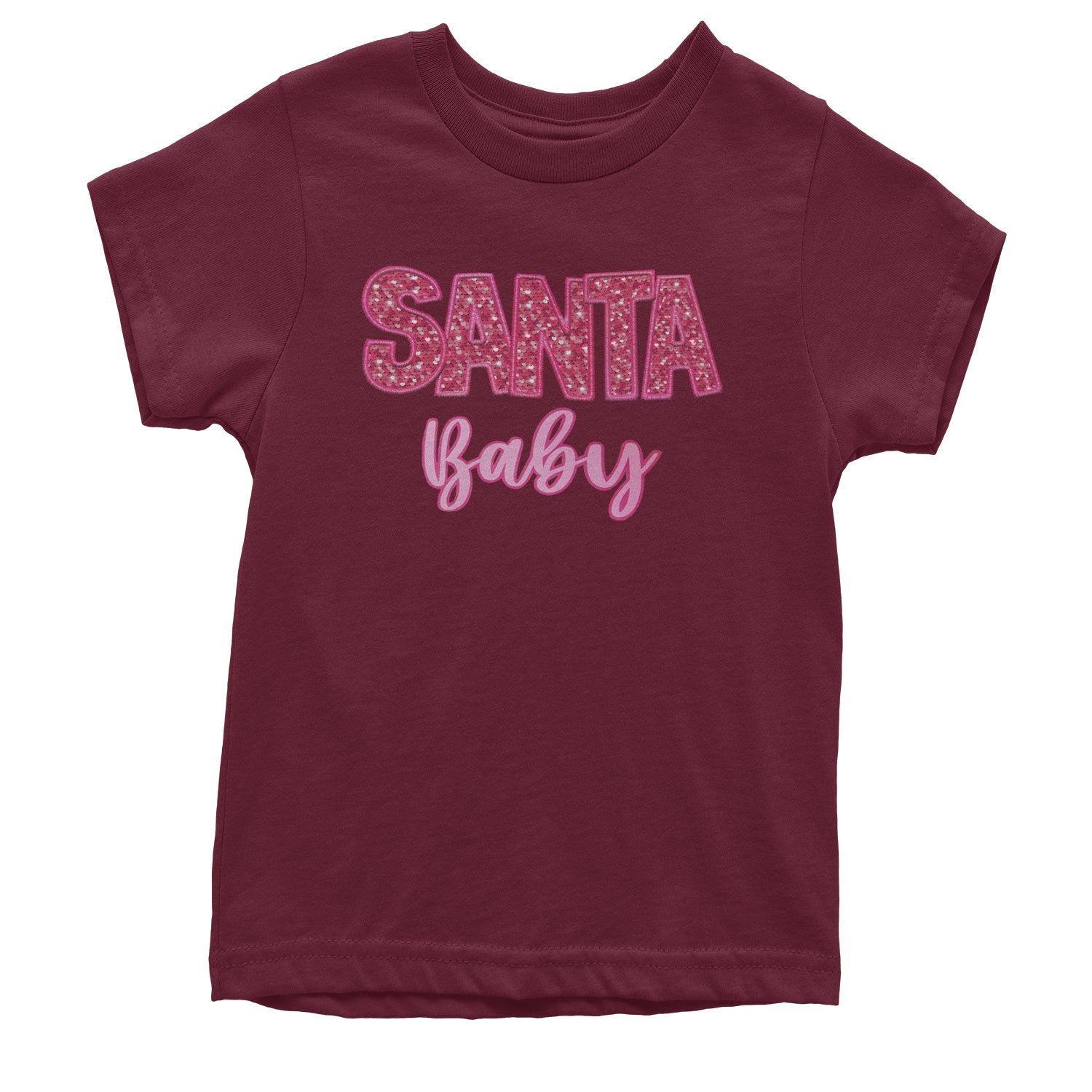 Santa Baby Faux Patch and Sequins Youth T-shirt Maroon